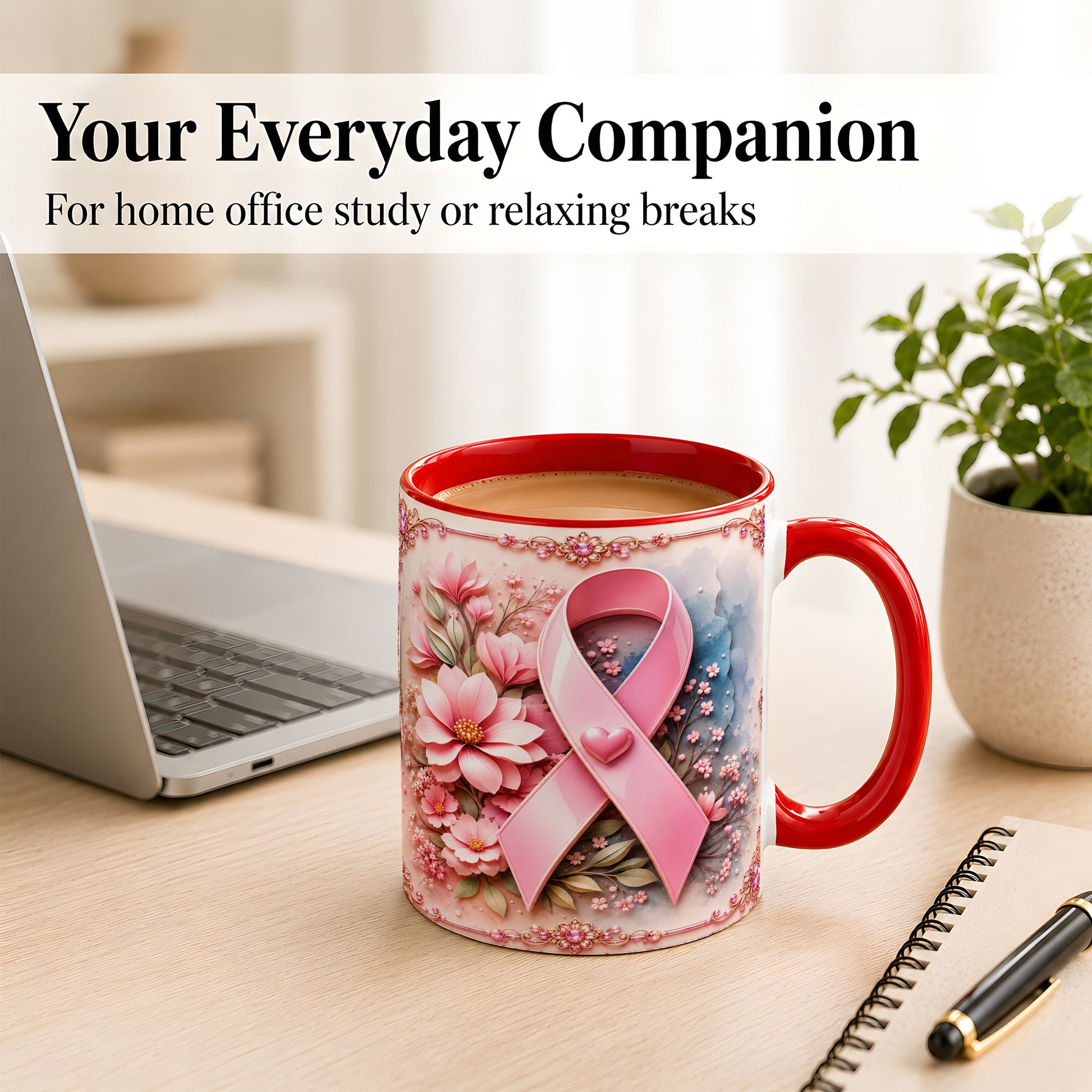 #pl[11oz|Red] Breast Cancer Awareness Coffee Mug, Pink Ribbon Mug, Ceramic Cup