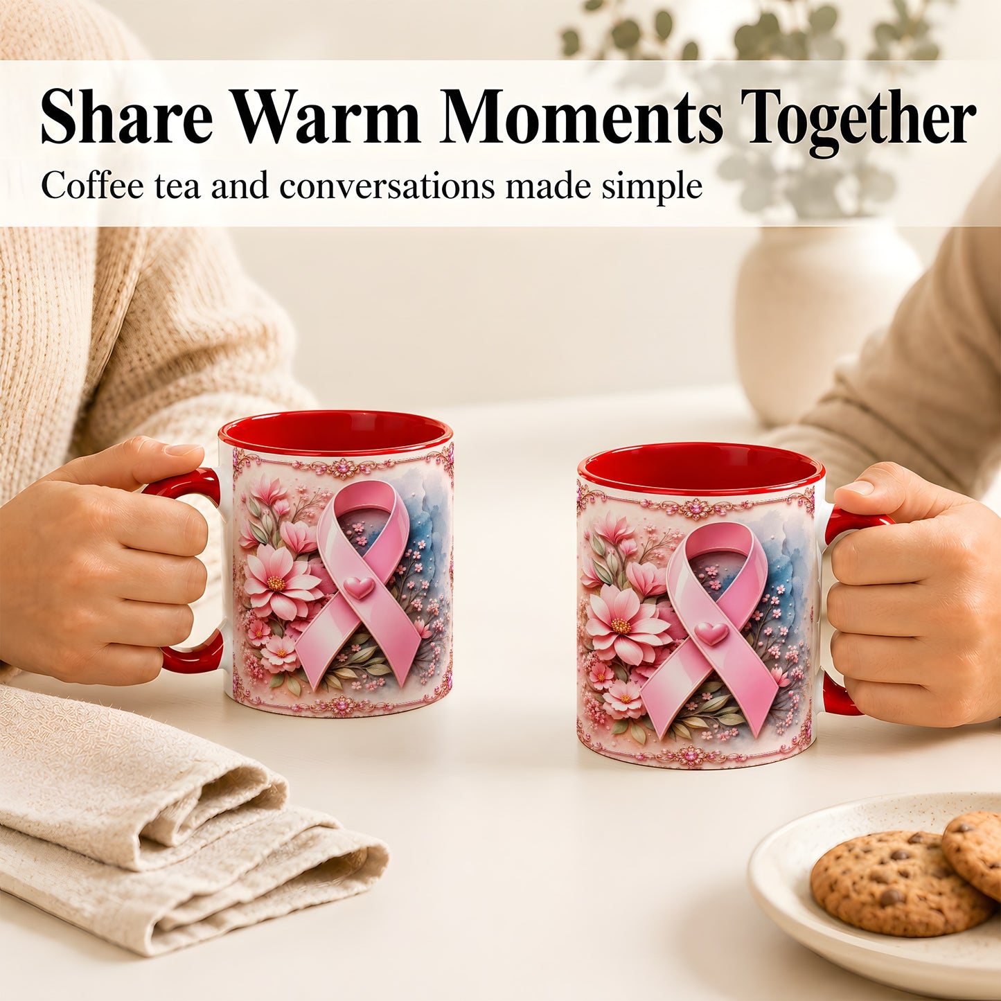 #pl[11oz|Red] Breast Cancer Awareness Coffee Mug, Pink Ribbon Mug, Ceramic Cup