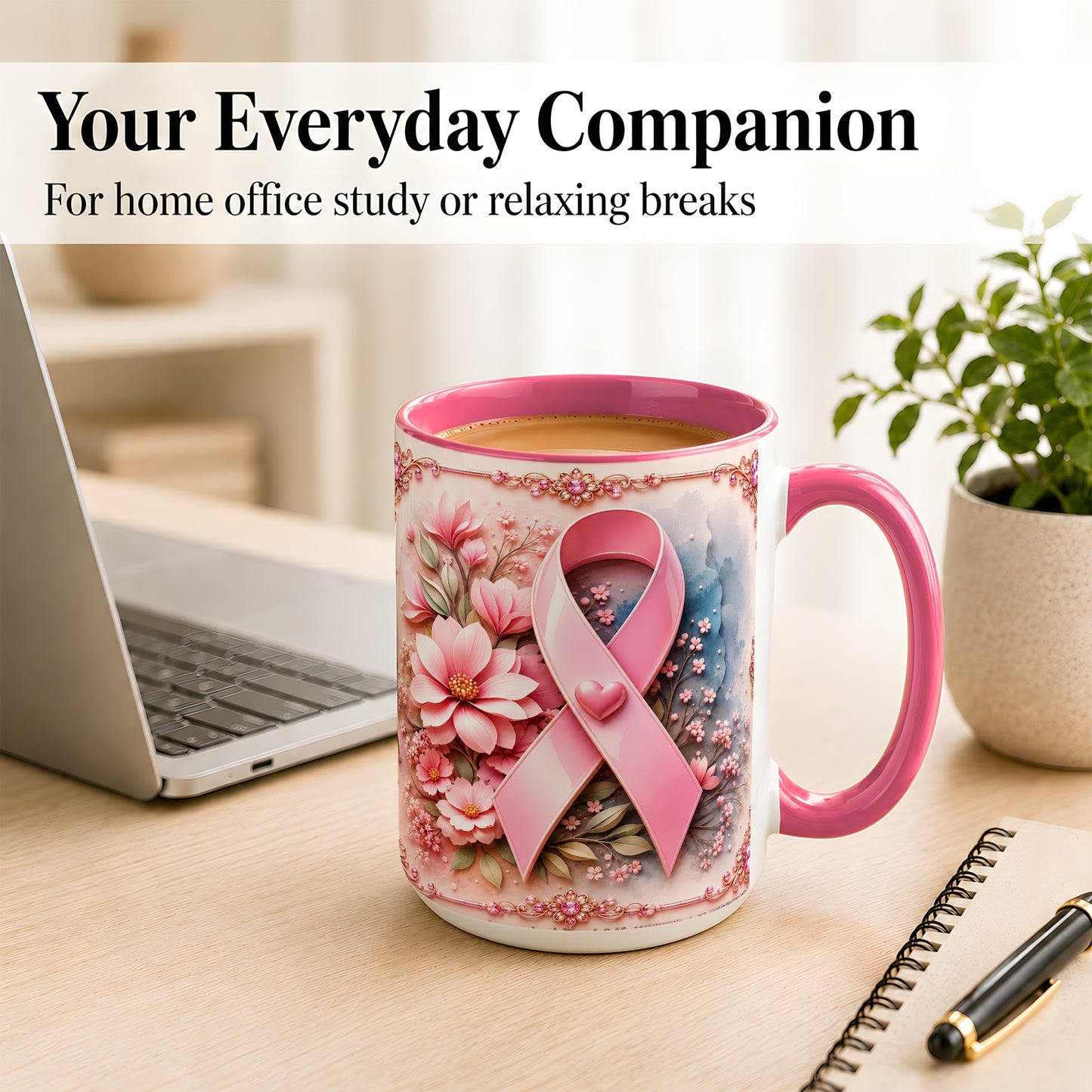 #pl[15oz|Pink] Breast Cancer Awareness Coffee Mug, Pink Ribbon Mug, Ceramic Cup