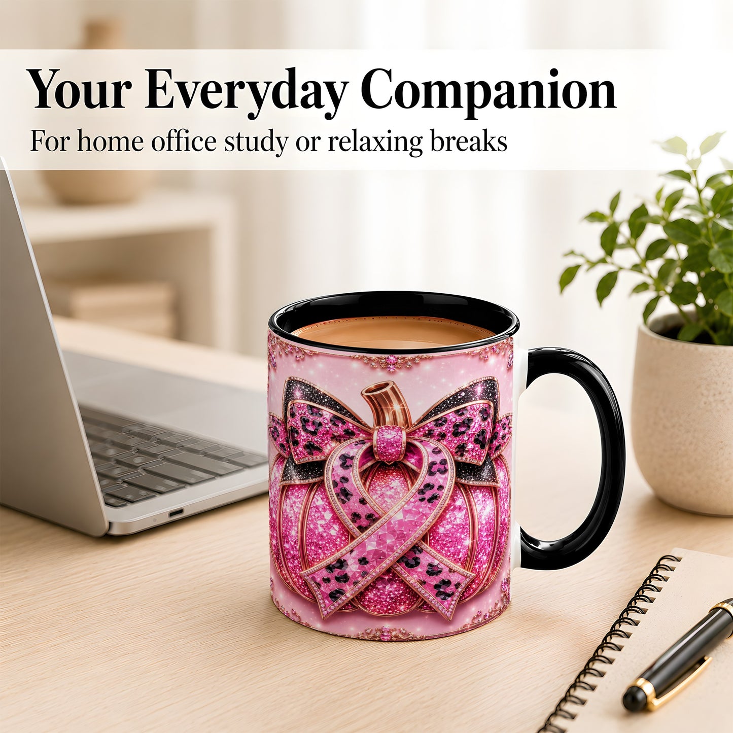 #pl[11oz|Black] Pink Ribbon Pumpkin Coffee Mug, Awareness Mug, Ceramic Cup