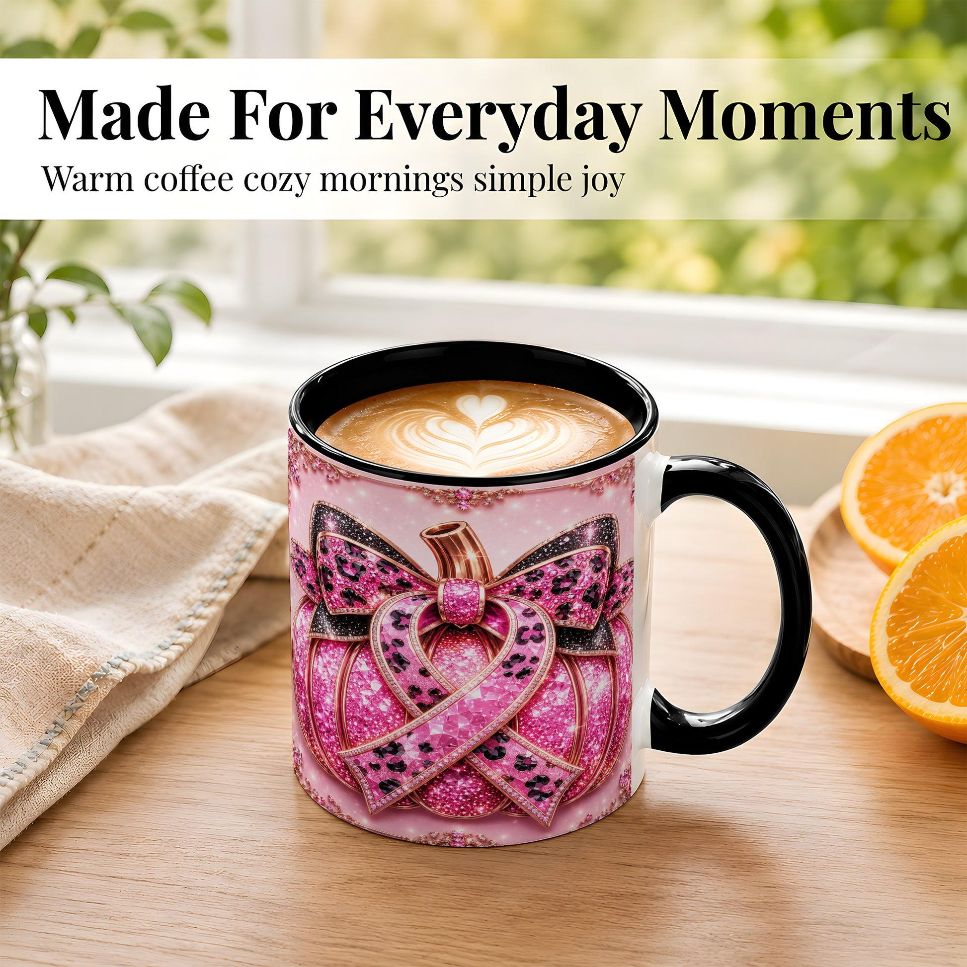#pl[11oz|Black] Pink Ribbon Pumpkin Coffee Mug, Awareness Mug, Ceramic Cup