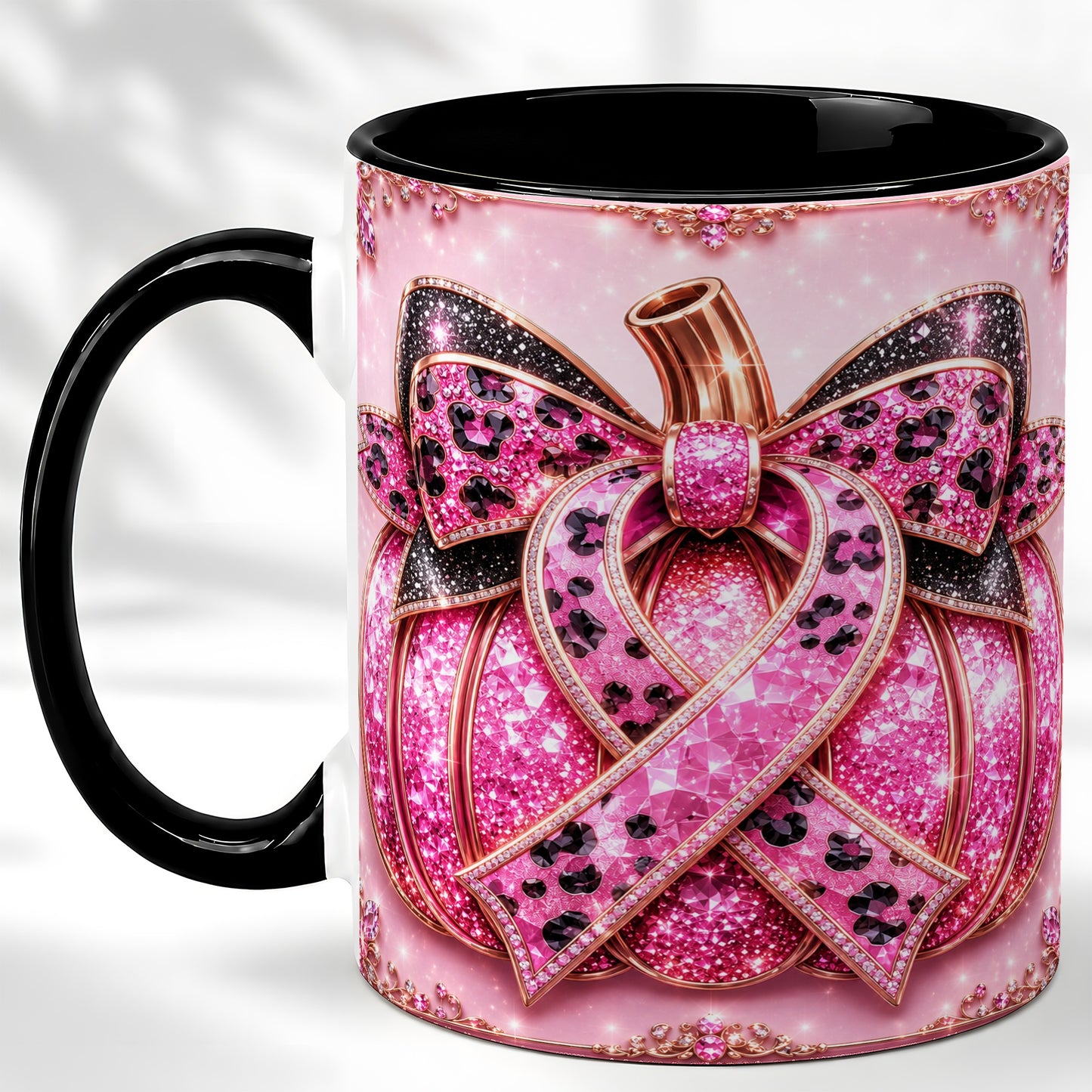 #pl[11oz|Black] Pink Ribbon Pumpkin Coffee Mug, Awareness Mug, Ceramic Cup