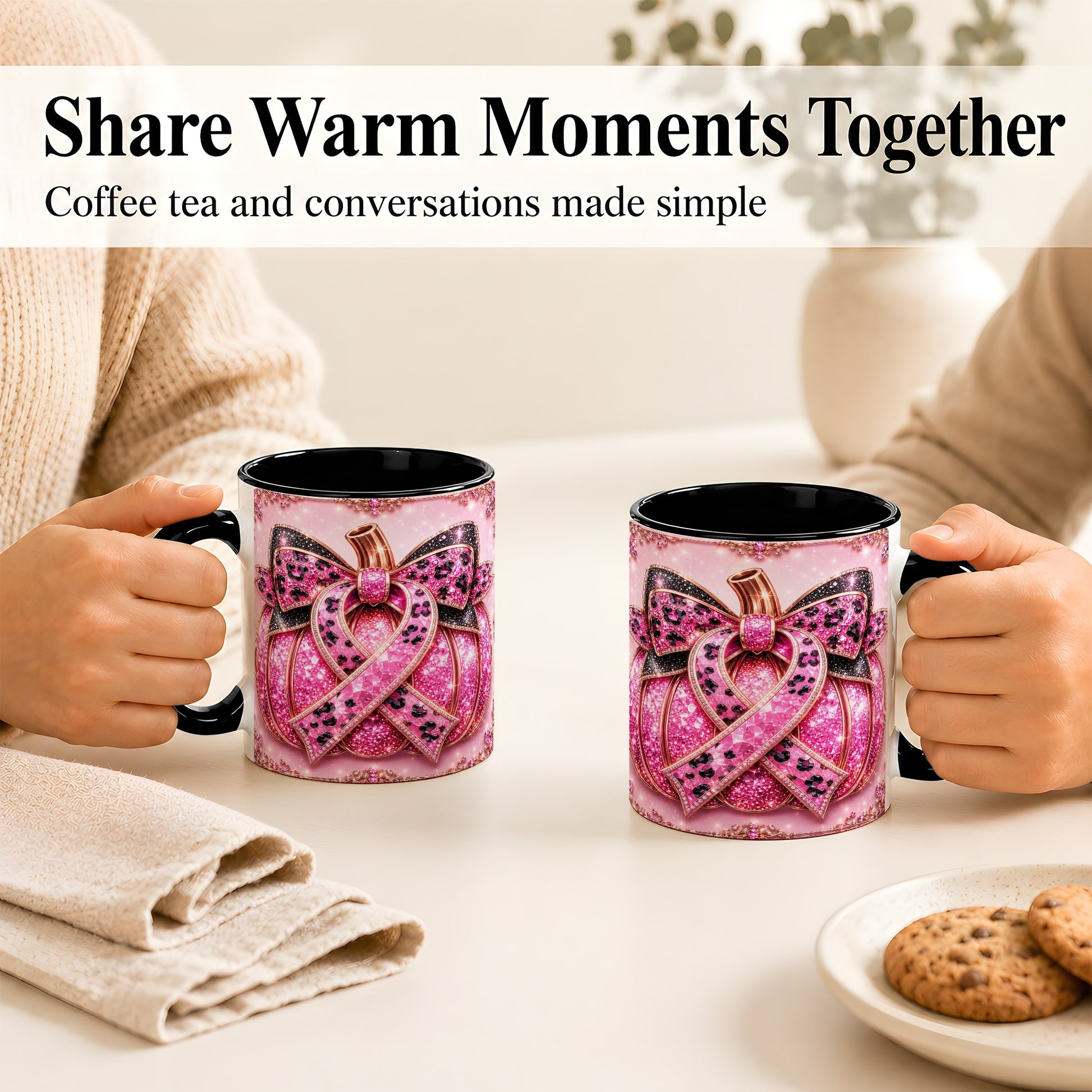 #pl[11oz|Black] Pink Ribbon Pumpkin Coffee Mug, Awareness Mug, Ceramic Cup