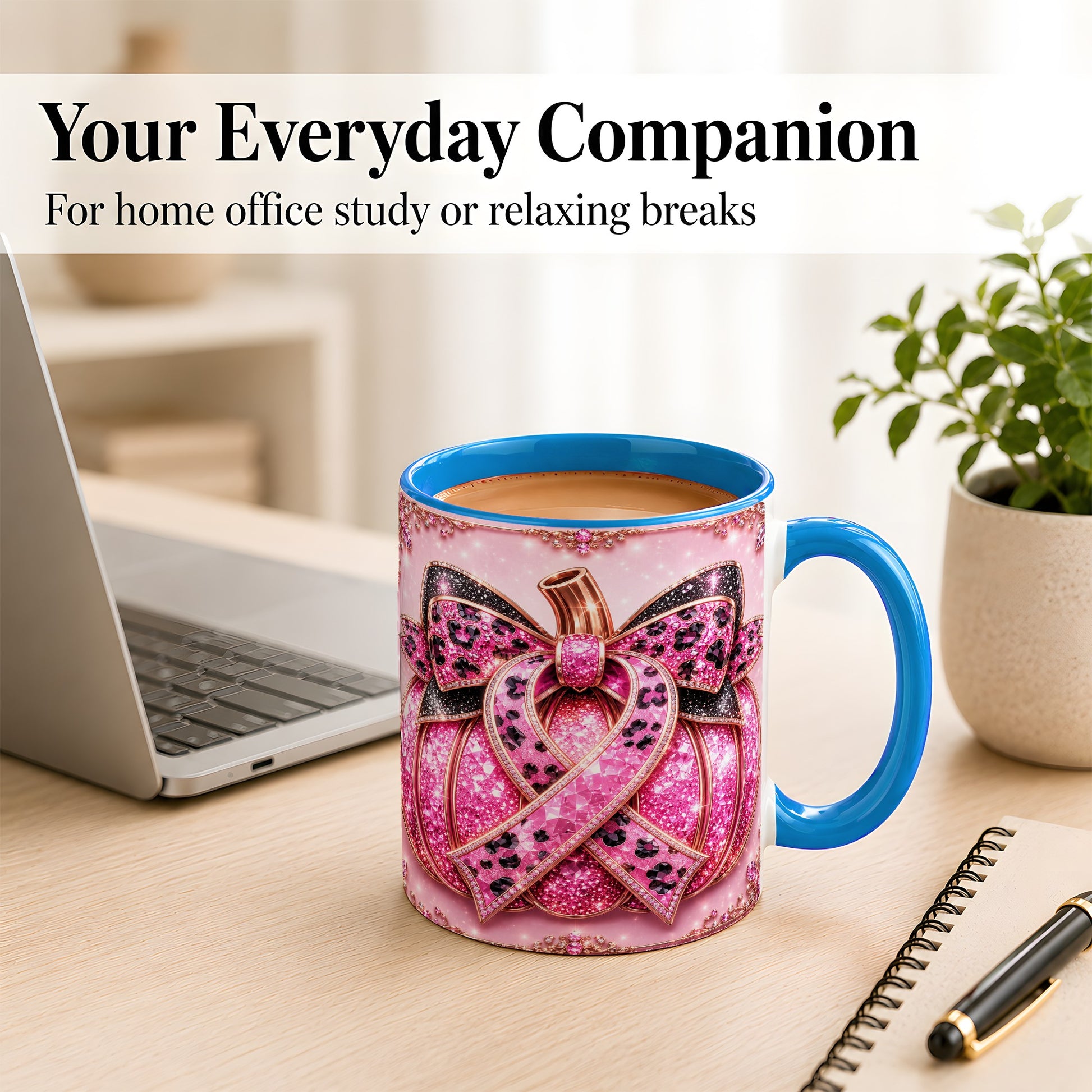 #pl[11oz|Blue] Pink Ribbon Pumpkin Coffee Mug, Awareness Mug, Ceramic Cup