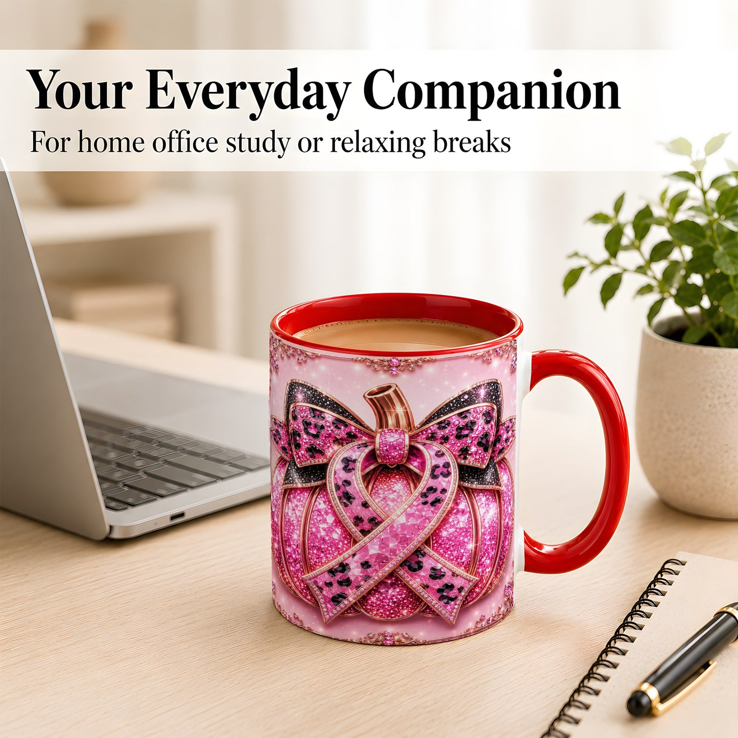 #pl[11oz|Red] Pink Ribbon Pumpkin Coffee Mug, Awareness Mug, Ceramic Cup