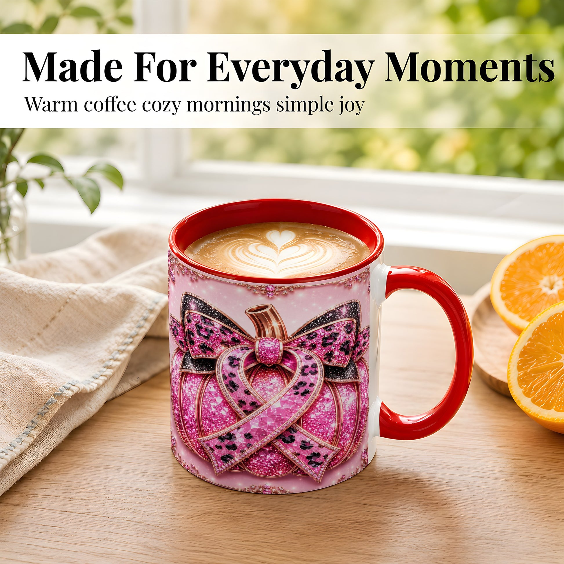 #pl[11oz|Red] Pink Ribbon Pumpkin Coffee Mug, Awareness Mug, Ceramic Cup