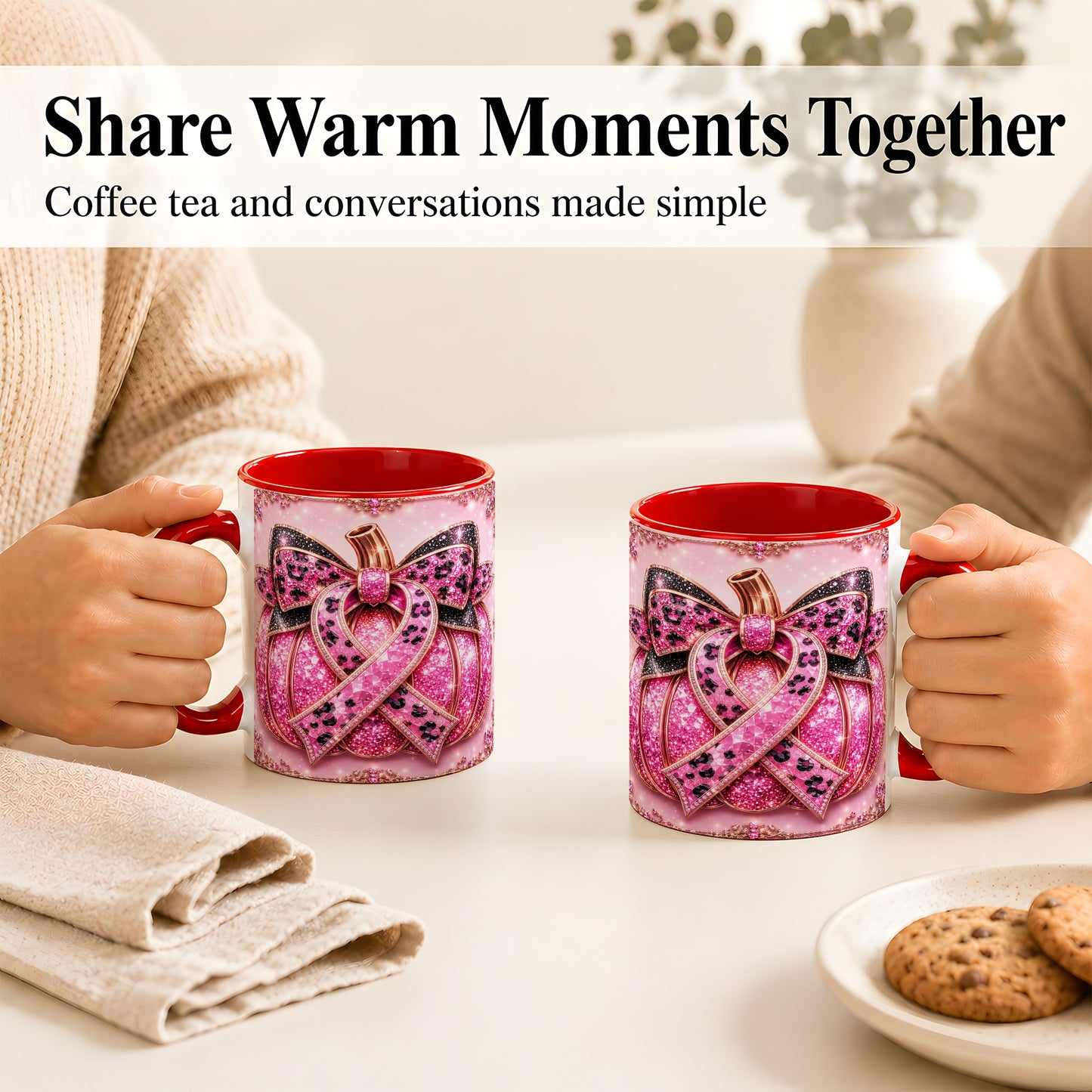 #pl[11oz|Red] Pink Ribbon Pumpkin Coffee Mug, Awareness Mug, Ceramic Cup
