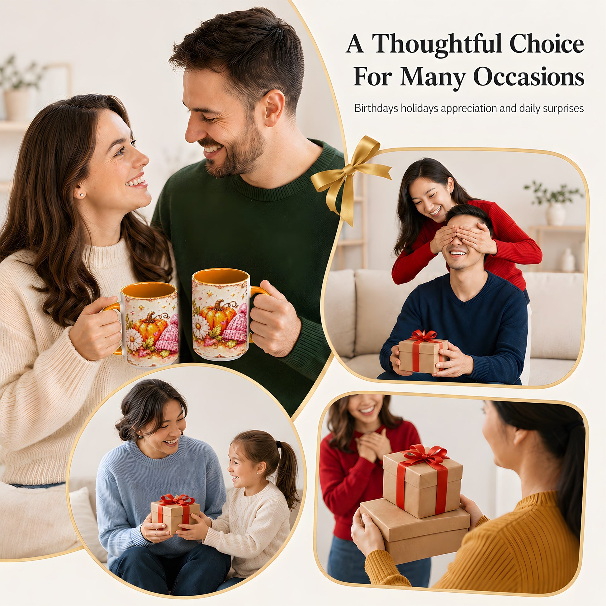 #pl[15oz|Orange] Pink Pumpkin Daisy Coffee Mug, Cozy Autumn Knit Hat Mug, Ceramic Cup