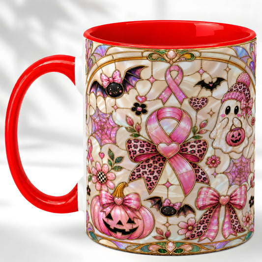#pl[11oz|Red] Pink Ribbon Halloween Coffee Mug, Cute Ghost Mug, Floral Ceramic Cup