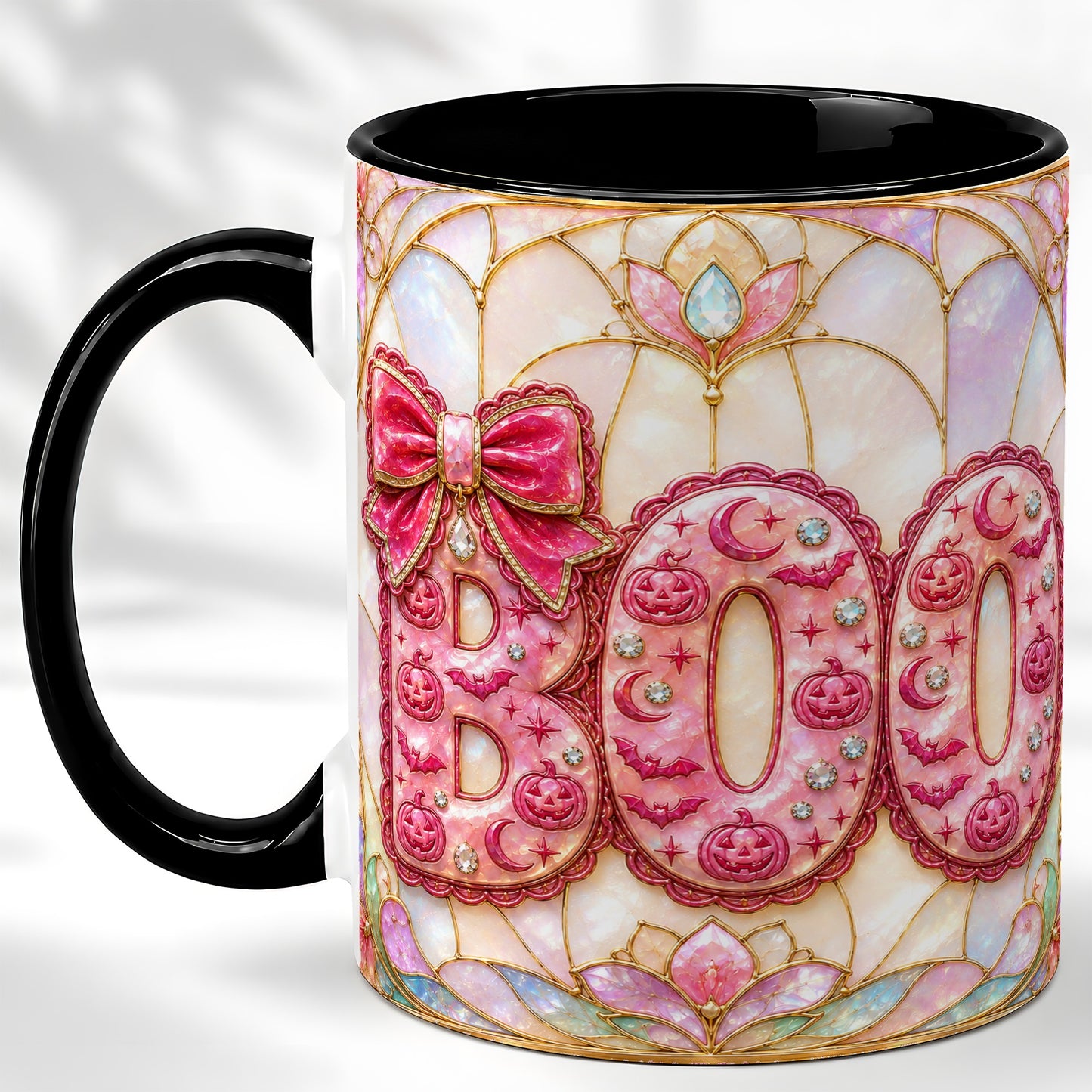 #pl[11oz|Black] Pink Halloween Coffee Mug, Pumpkin Moon Mug, Ceramic Cup