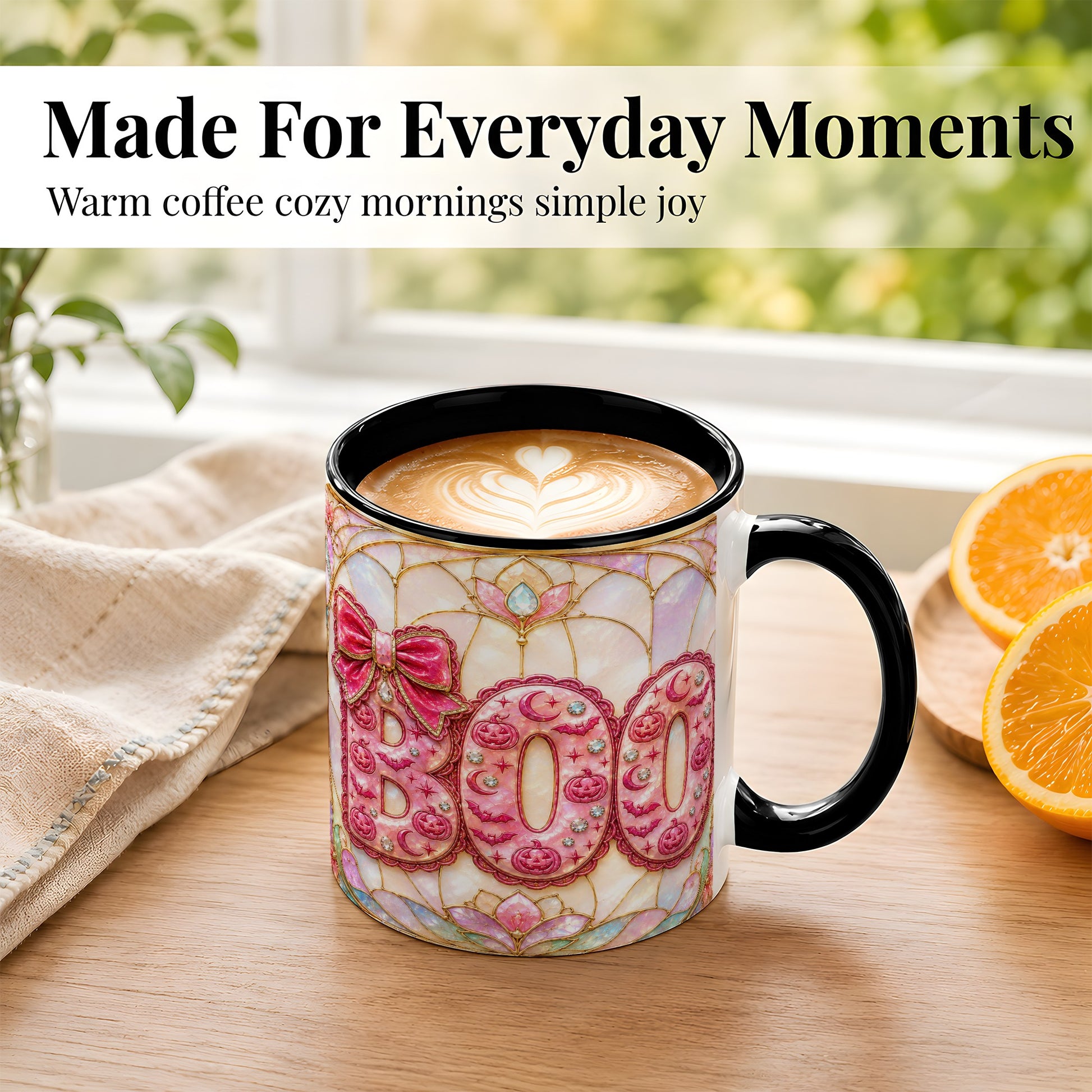 #pl[11oz|Black] Pink Halloween Coffee Mug, Pumpkin Moon Mug, Ceramic Cup