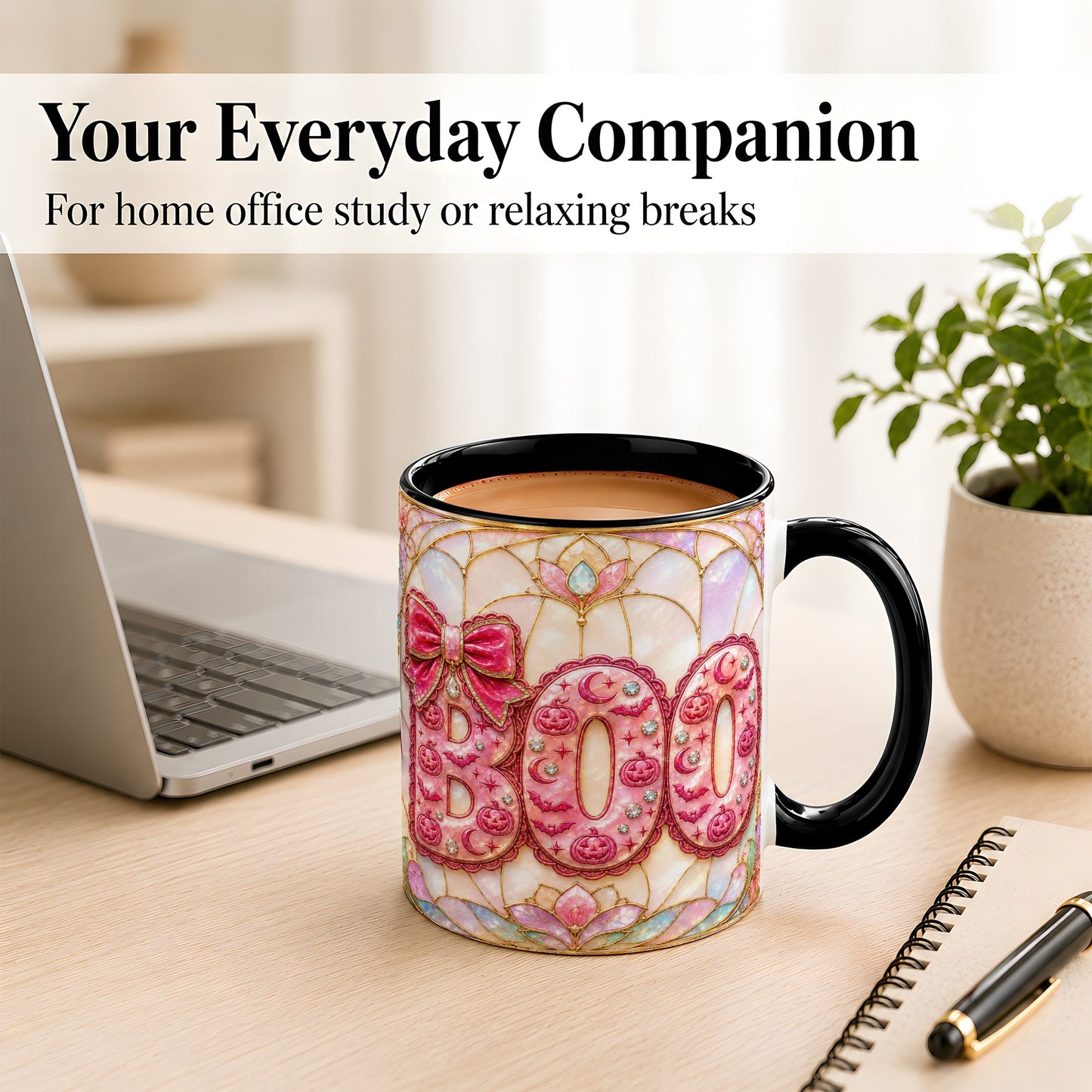 #pl[11oz|Black] Pink Halloween Coffee Mug, Pumpkin Moon Mug, Ceramic Cup