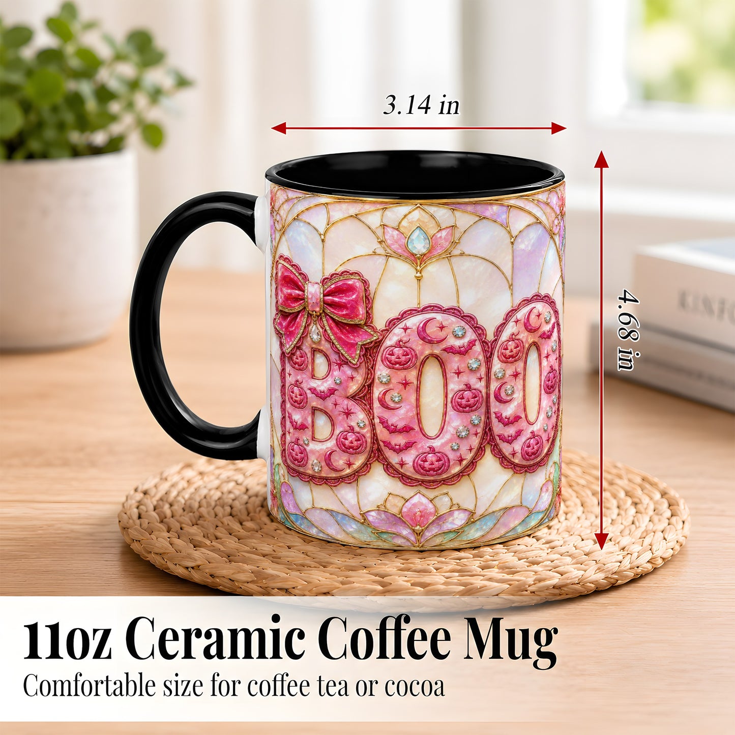 #pl[11oz|Black] Pink Halloween Coffee Mug, Pumpkin Moon Mug, Ceramic Cup