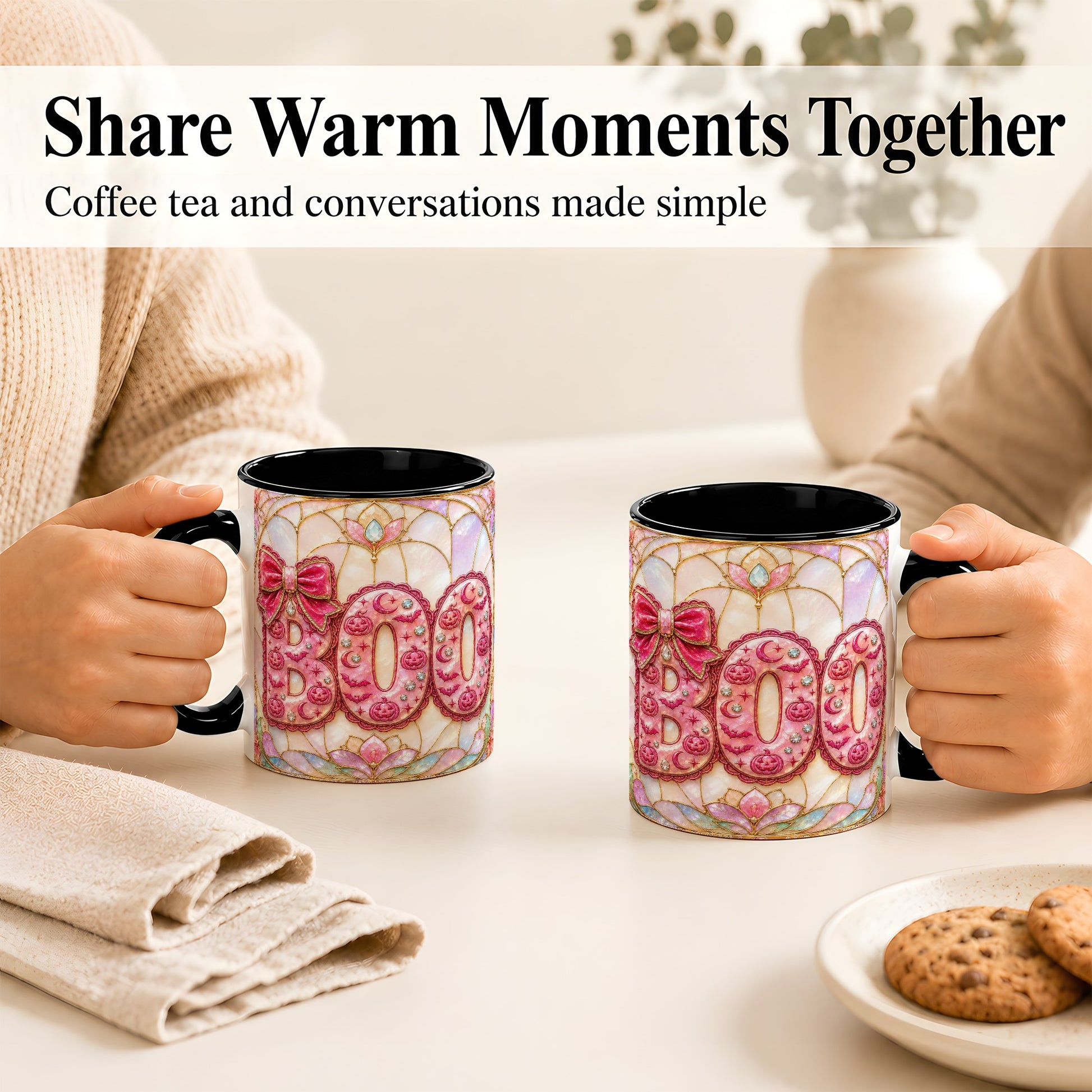 #pl[11oz|Black] Pink Halloween Coffee Mug, Pumpkin Moon Mug, Ceramic Cup