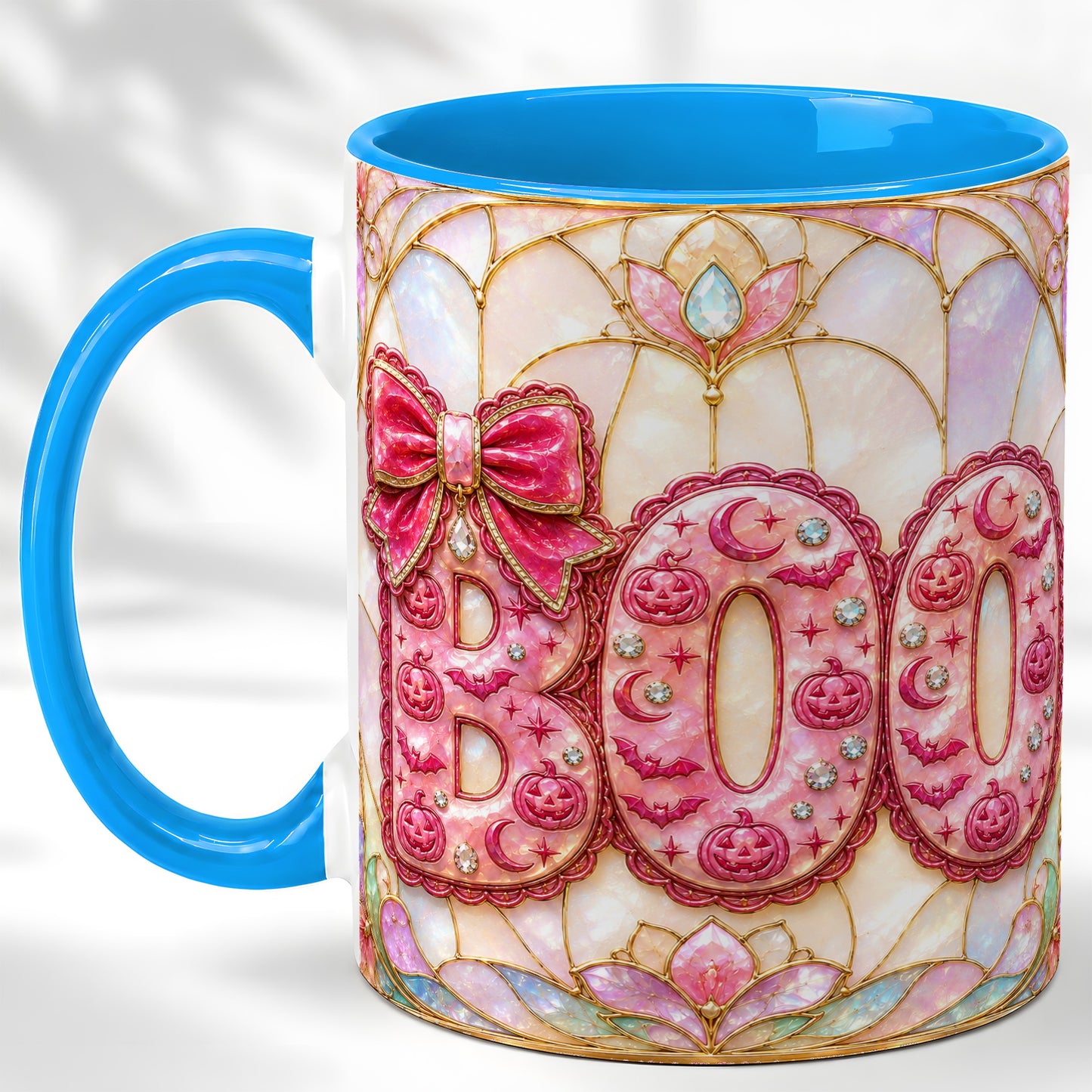 #pl[11oz|Blue] Pink Halloween Coffee Mug, Pumpkin Moon Mug, Ceramic Cup