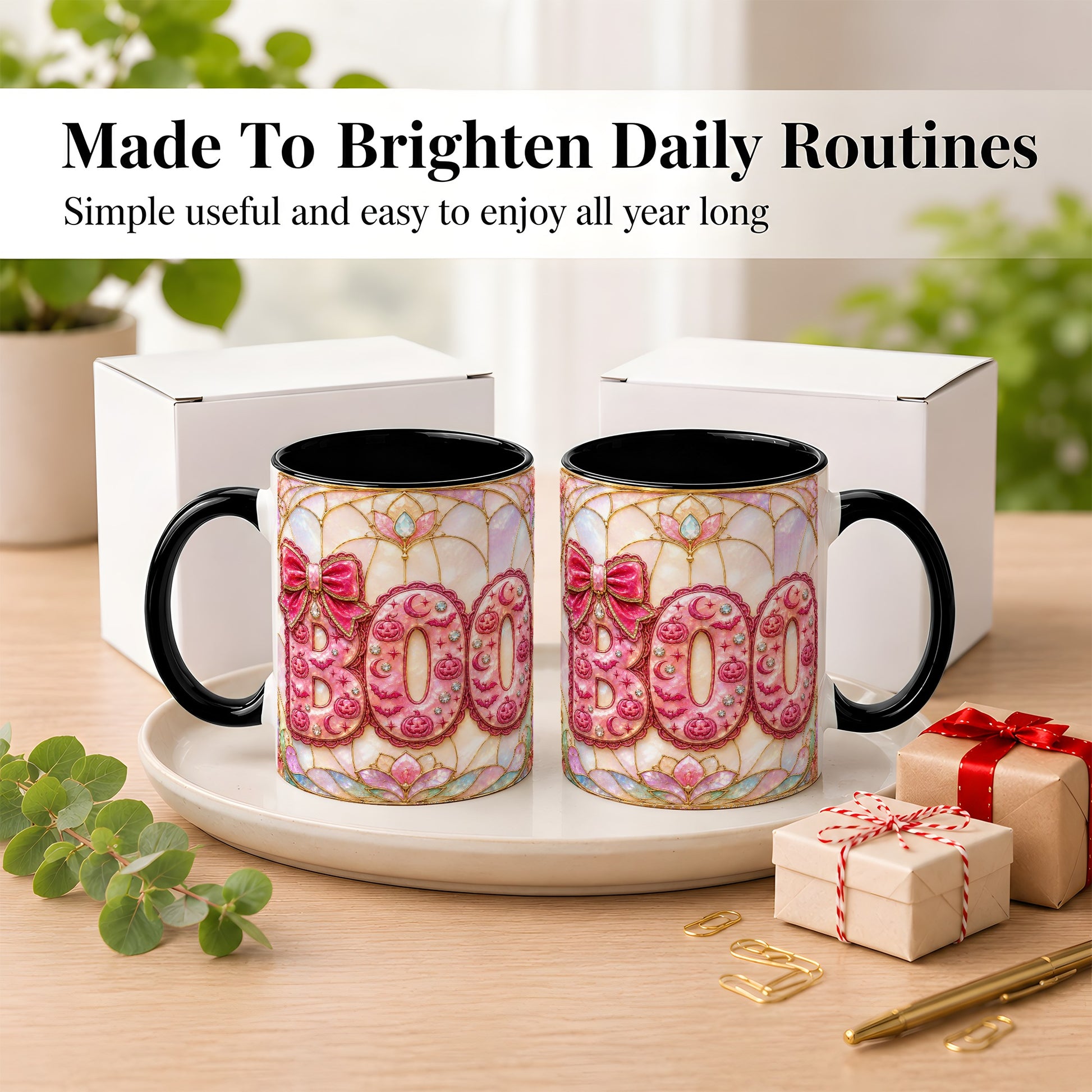#pl[11oz|Black] Pink Halloween Coffee Mug, Pumpkin Moon Mug, Ceramic Cup