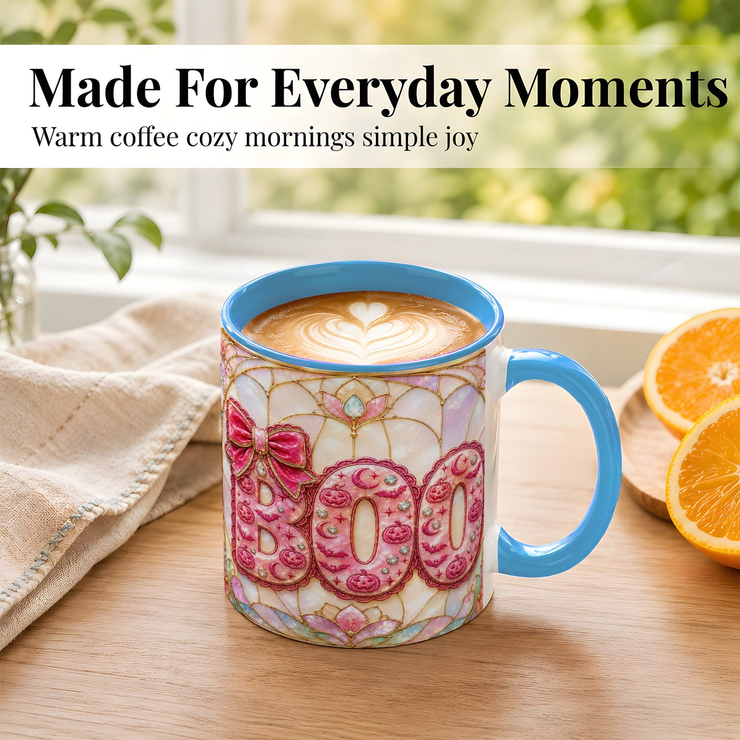 #pl[11oz|Blue] Pink Halloween Coffee Mug, Pumpkin Moon Mug, Ceramic Cup
