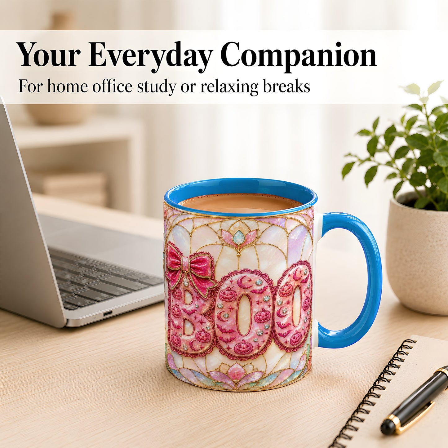 #pl[11oz|Blue] Pink Halloween Coffee Mug, Pumpkin Moon Mug, Ceramic Cup