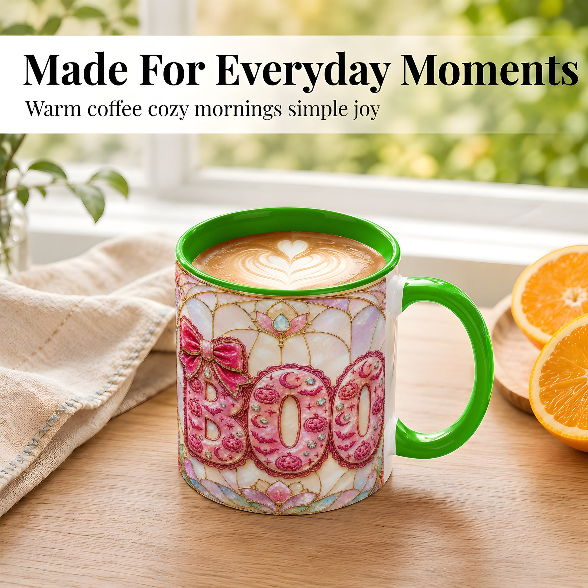 #pl[11oz|Green] Pink Halloween Coffee Mug, Pumpkin Moon Mug, Ceramic Cup