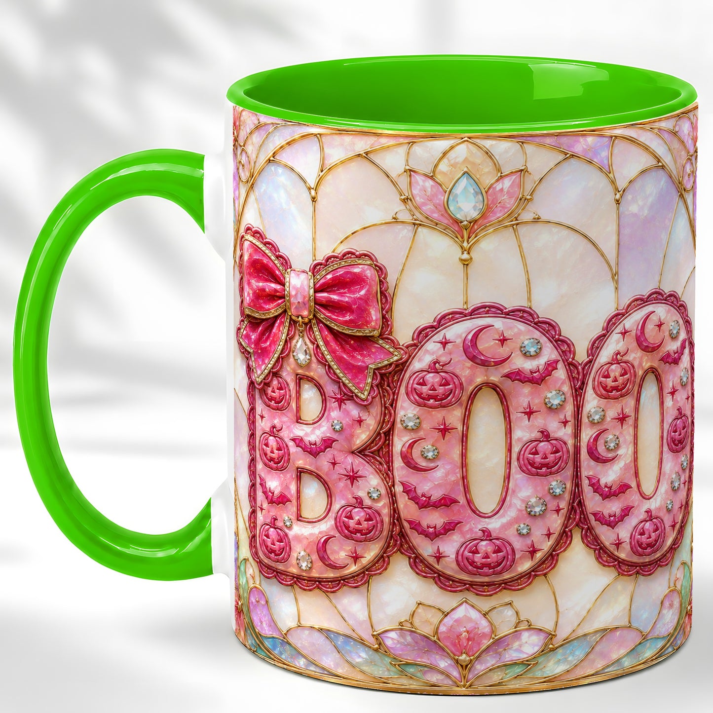 #pl[11oz|Green] Pink Halloween Coffee Mug, Pumpkin Moon Mug, Ceramic Cup