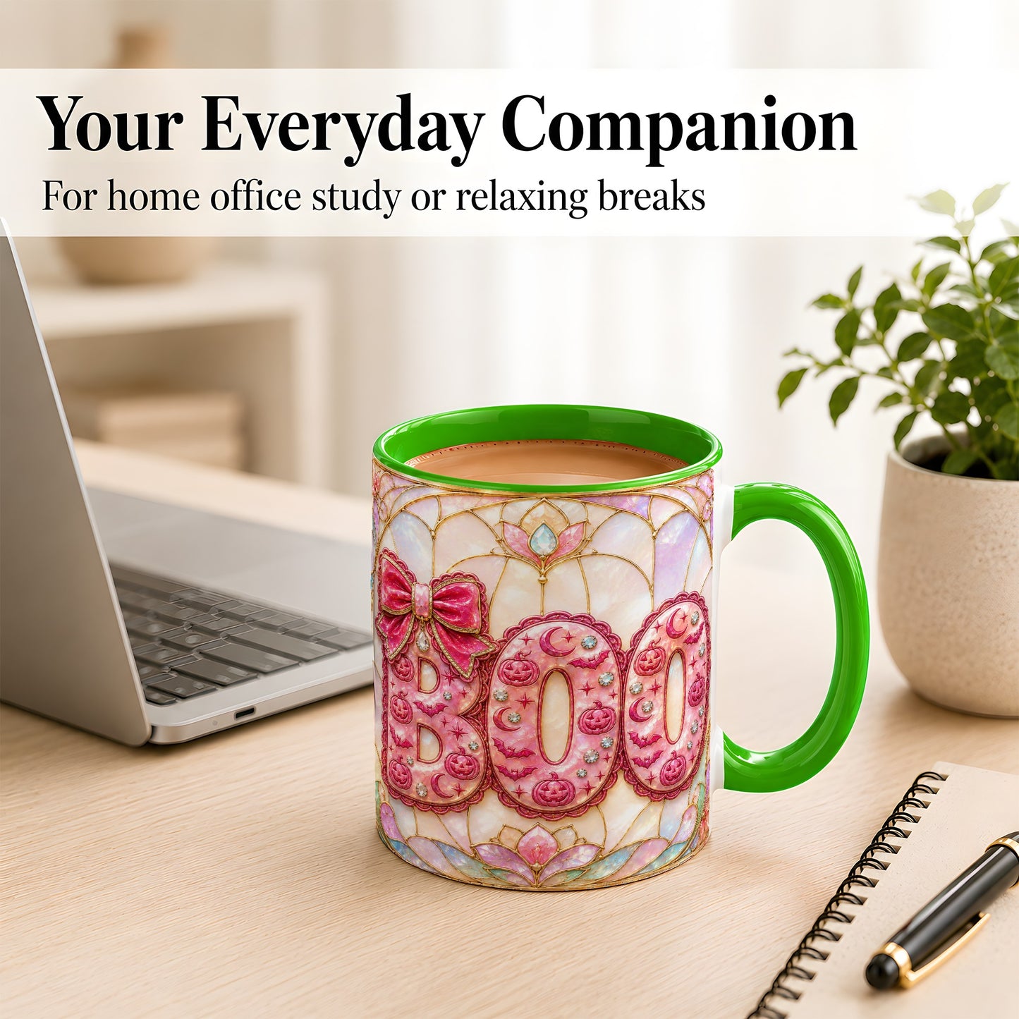 #pl[11oz|Green] Pink Halloween Coffee Mug, Pumpkin Moon Mug, Ceramic Cup