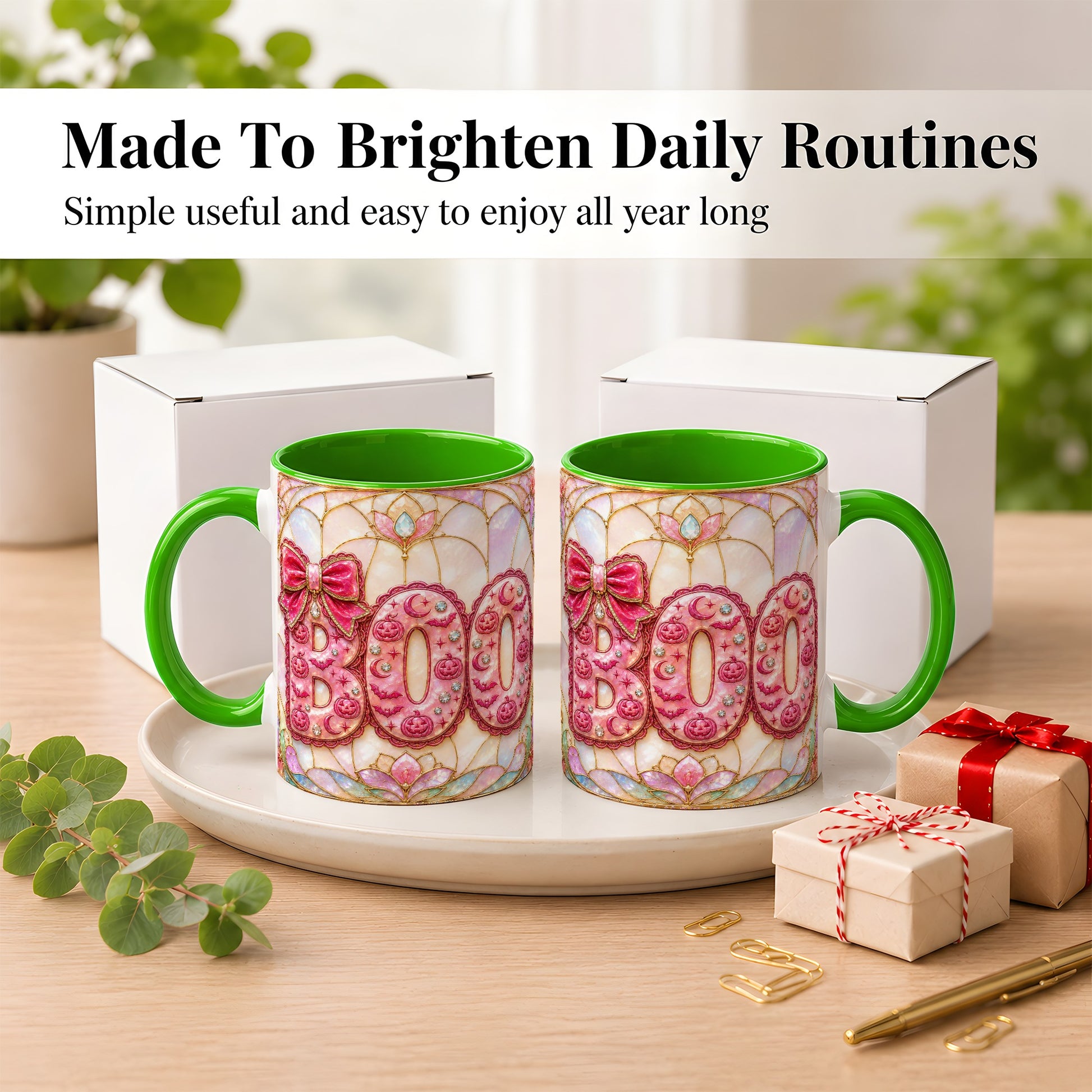 #pl[11oz|Green] Pink Halloween Coffee Mug, Pumpkin Moon Mug, Ceramic Cup
