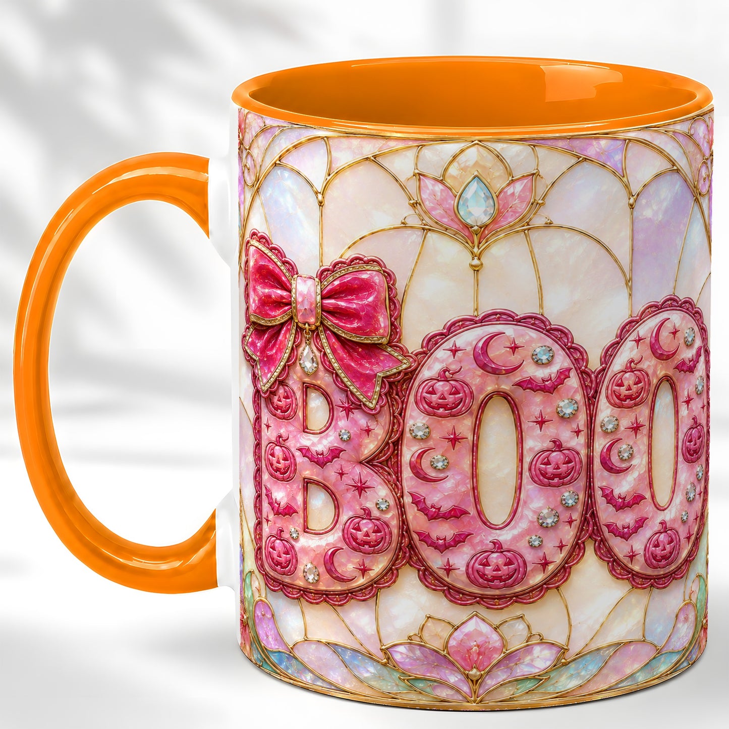 #pl[11oz|Orange] Pink Halloween Coffee Mug, Pumpkin Moon Mug, Ceramic Cup