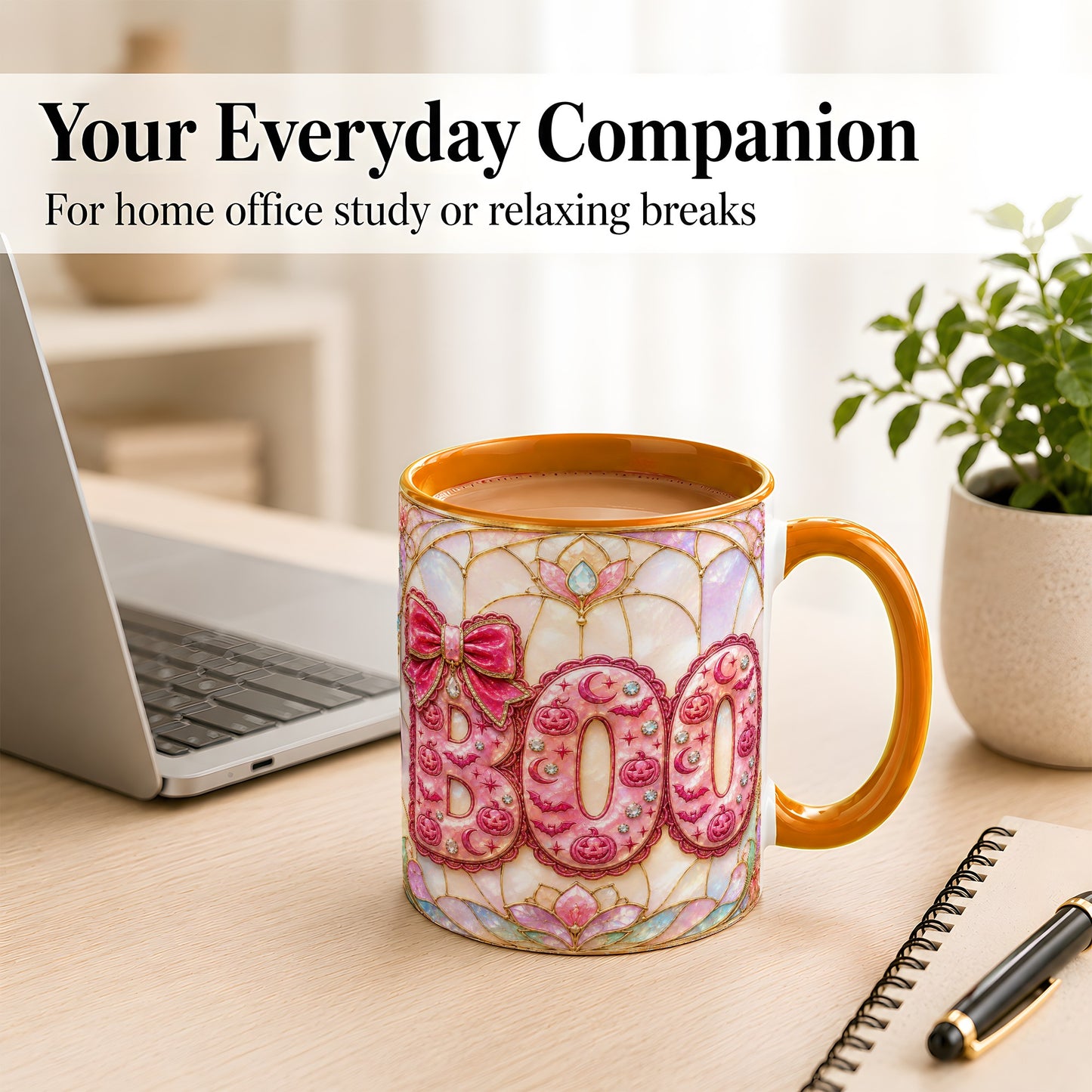 #pl[11oz|Orange] Pink Halloween Coffee Mug, Pumpkin Moon Mug, Ceramic Cup