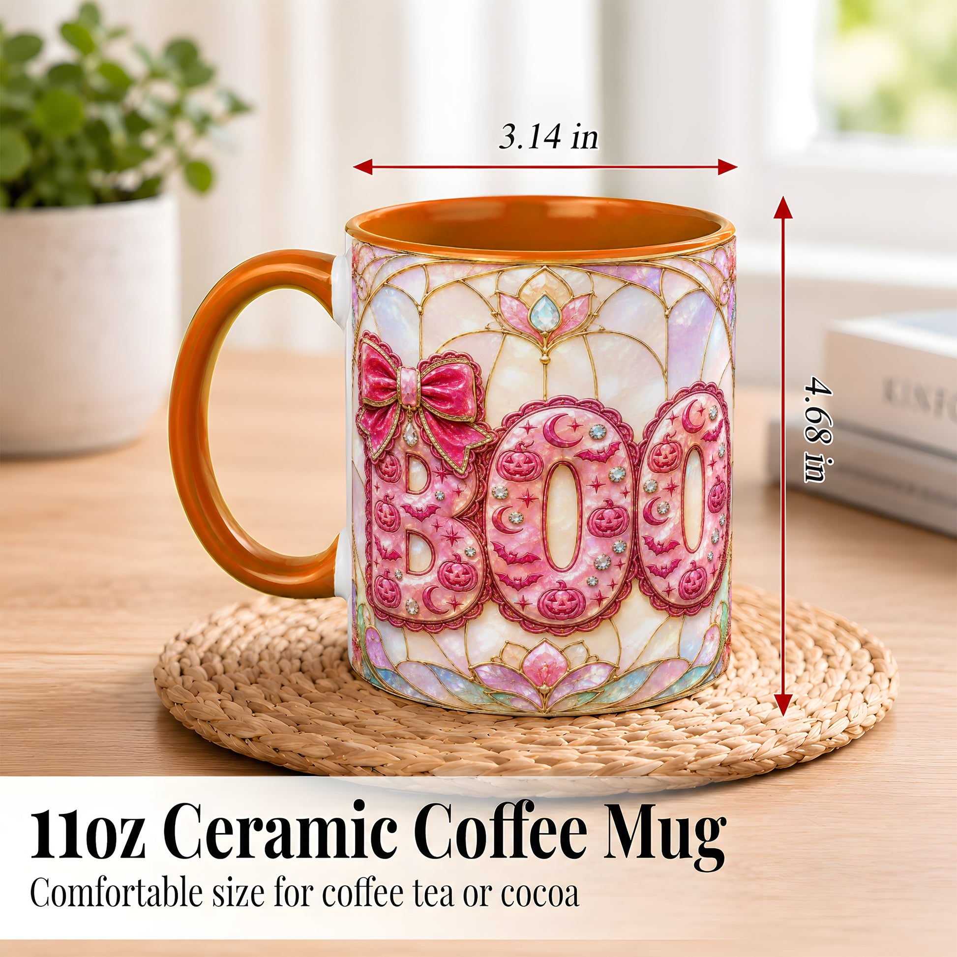 #pl[11oz|Orange] Pink Halloween Coffee Mug, Pumpkin Moon Mug, Ceramic Cup