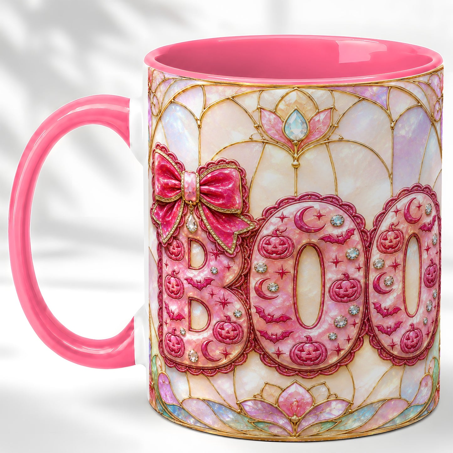 #pl[11oz|Pink] Pink Halloween Coffee Mug, Pumpkin Moon Mug, Ceramic Cup