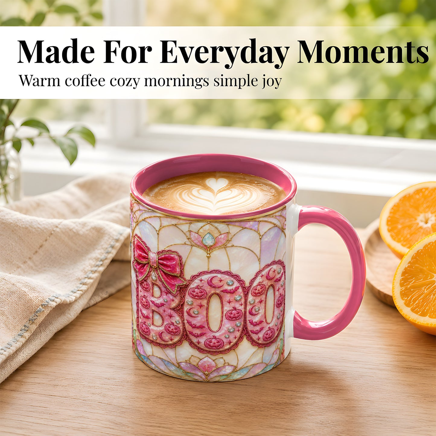 #pl[11oz|Pink] Pink Halloween Coffee Mug, Pumpkin Moon Mug, Ceramic Cup