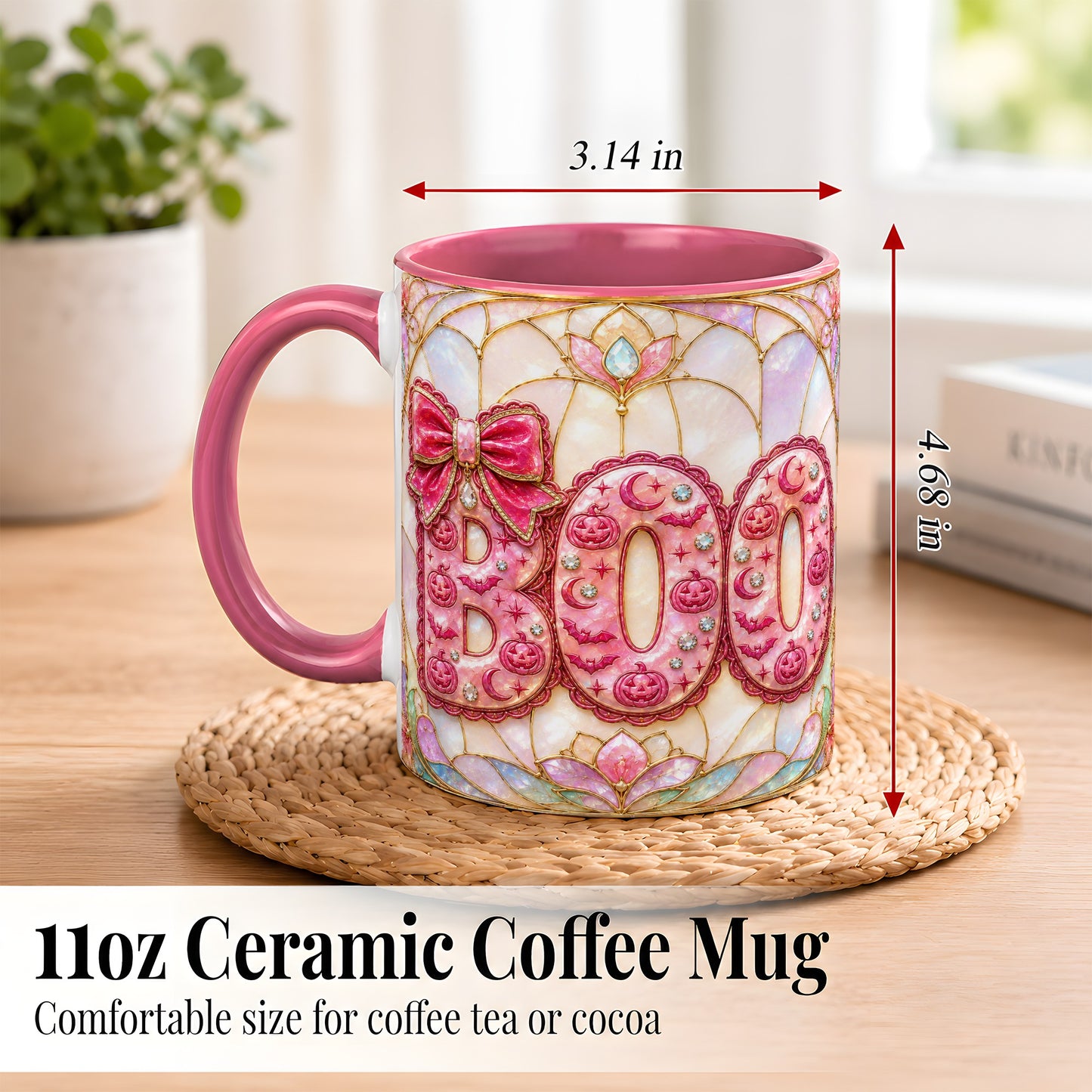 #pl[11oz|Pink] Pink Halloween Coffee Mug, Pumpkin Moon Mug, Ceramic Cup