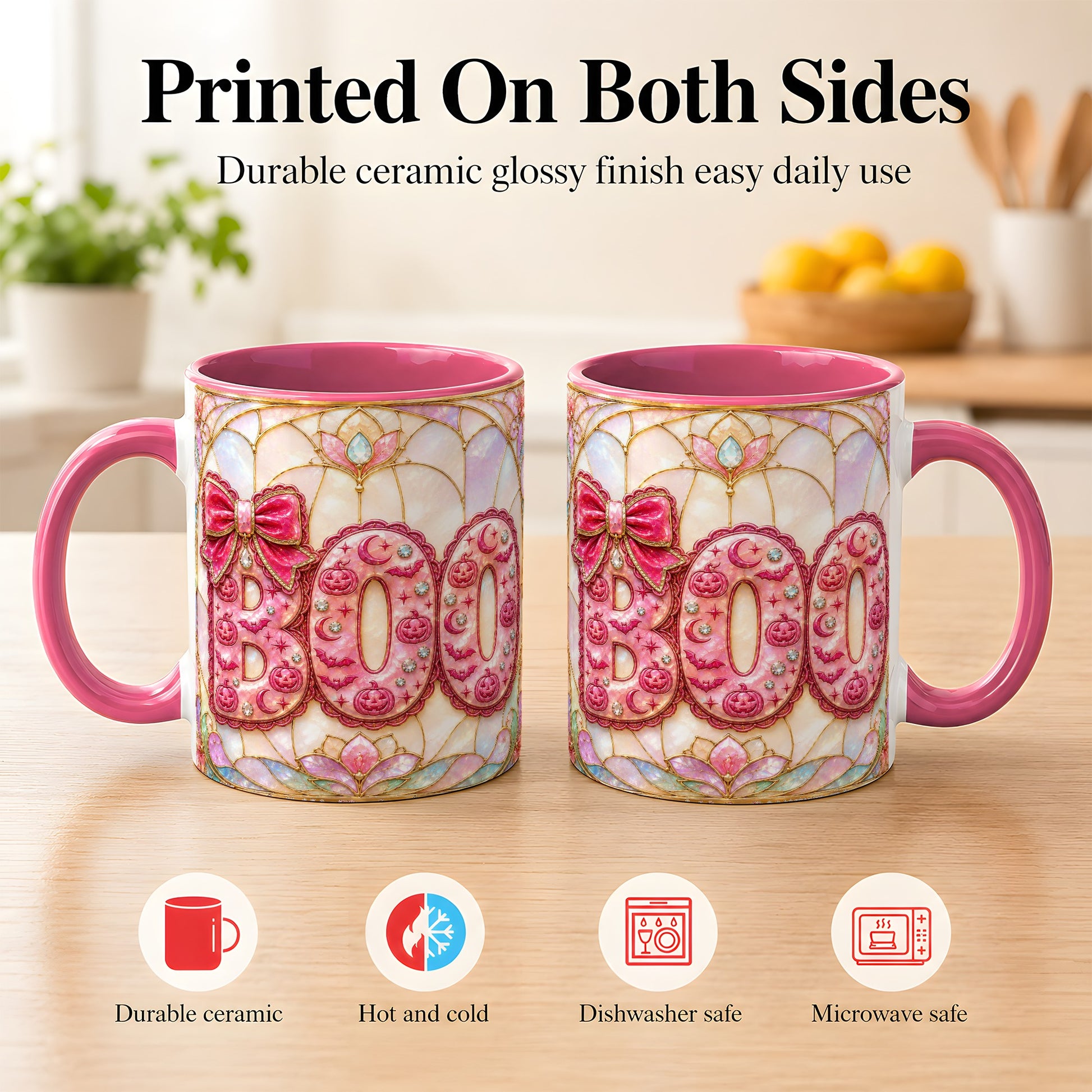 #pl[11oz|Pink] Pink Halloween Coffee Mug, Pumpkin Moon Mug, Ceramic Cup