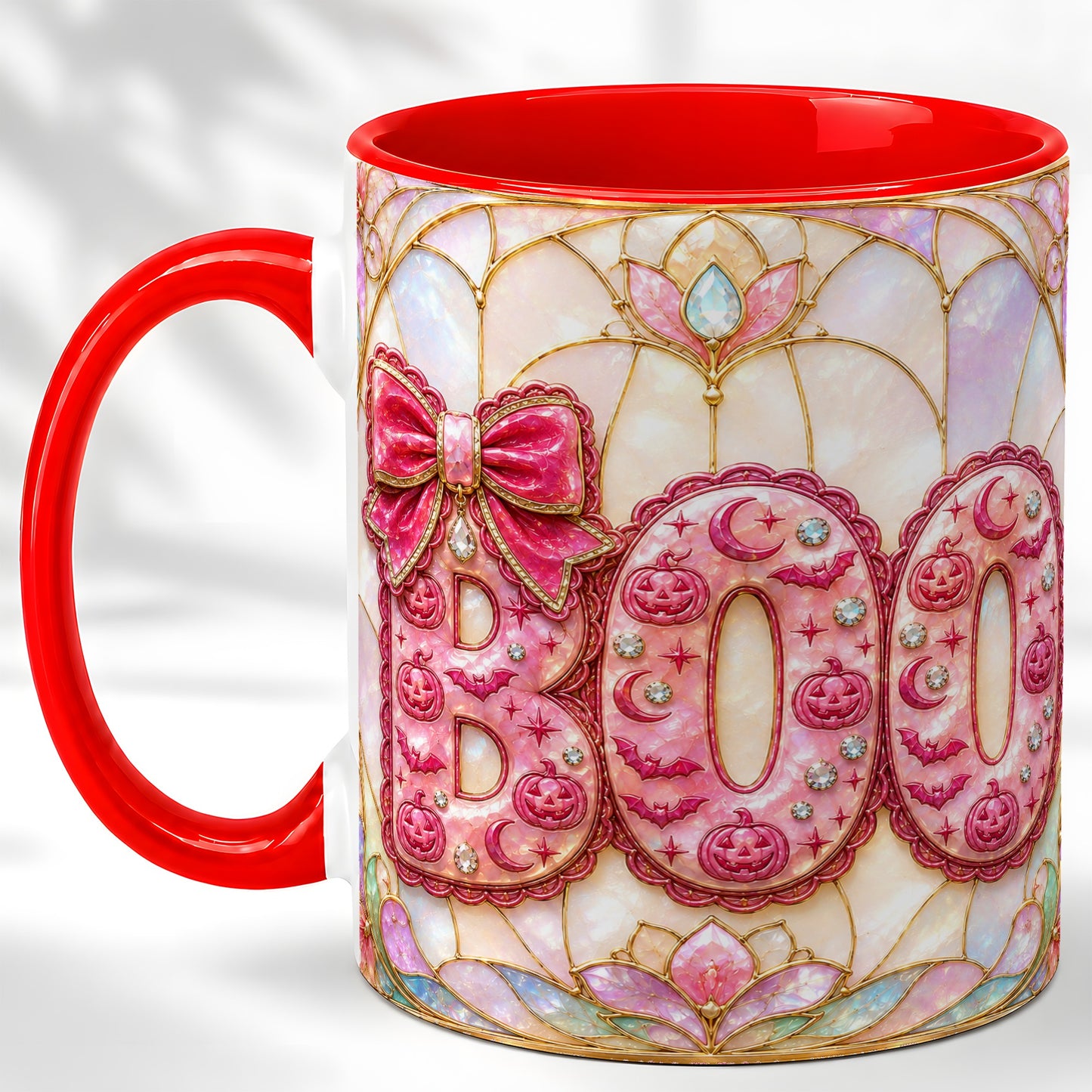 #pl[11oz|Red] Pink Halloween Coffee Mug, Pumpkin Moon Mug, Ceramic Cup