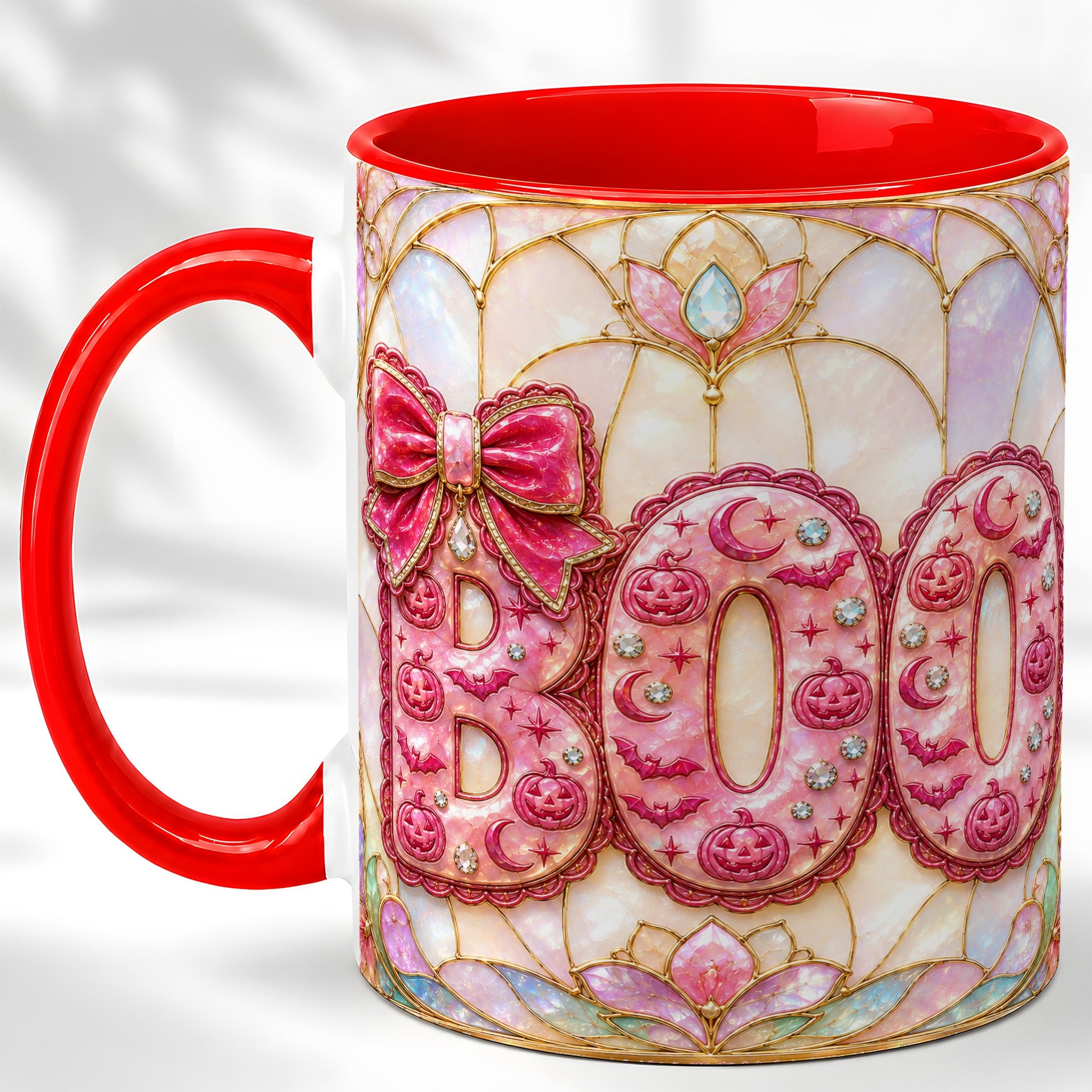 #pl[11oz|Red] Pink Halloween Coffee Mug, Pumpkin Moon Mug, Ceramic Cup