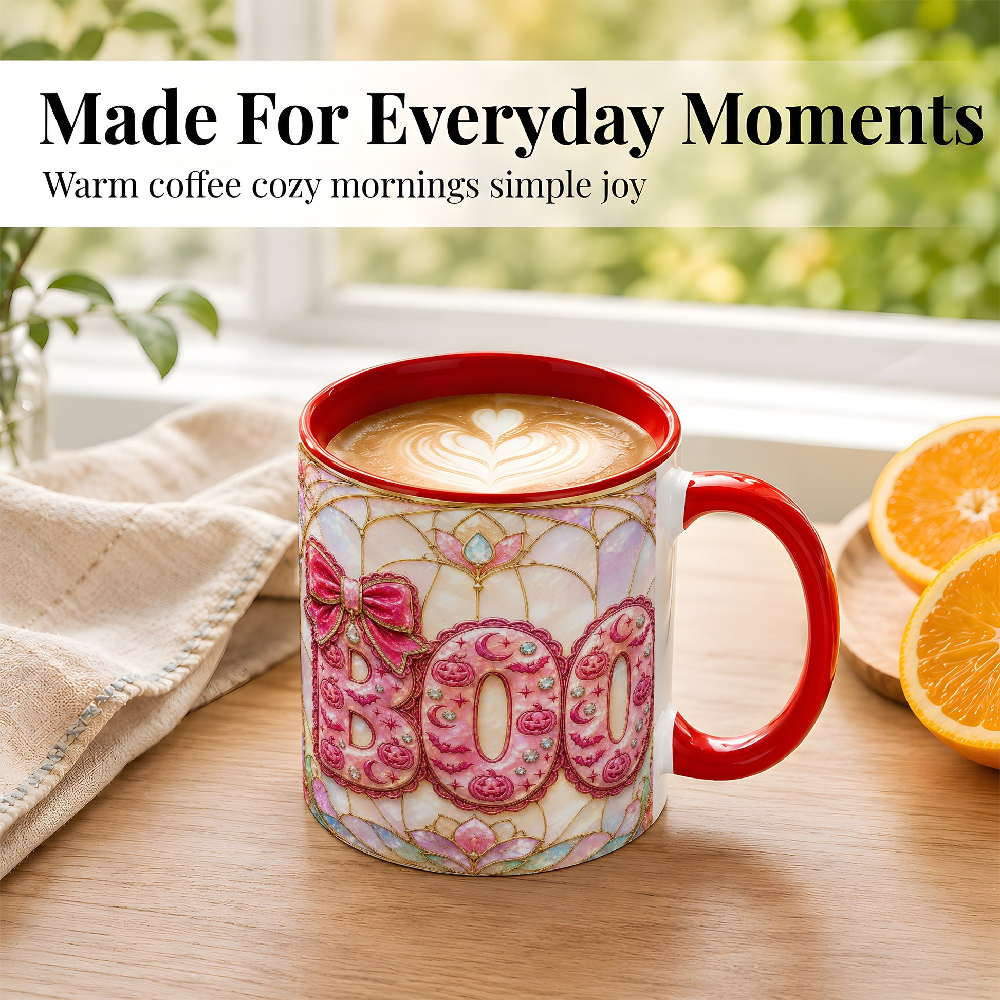 #pl[11oz|Red] Pink Halloween Coffee Mug, Pumpkin Moon Mug, Ceramic Cup