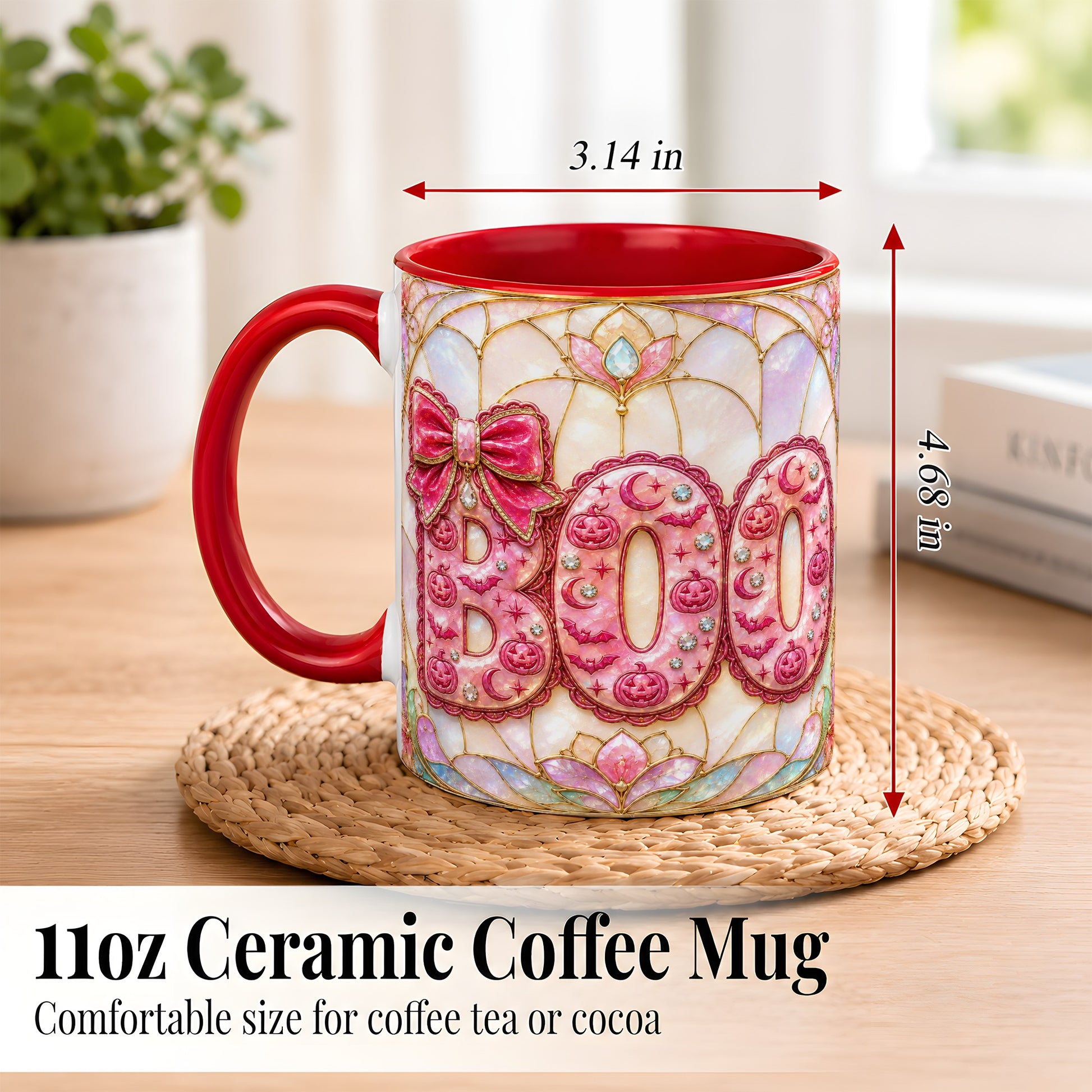 #pl[11oz|Red] Pink Halloween Coffee Mug, Pumpkin Moon Mug, Ceramic Cup