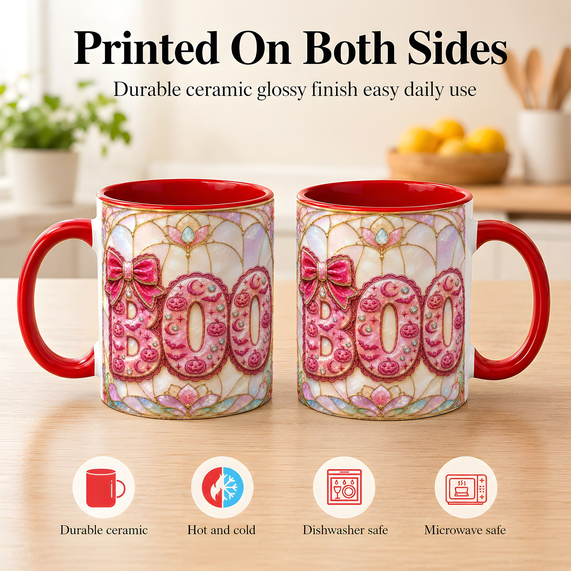 #pl[11oz|Red] Pink Halloween Coffee Mug, Pumpkin Moon Mug, Ceramic Cup
