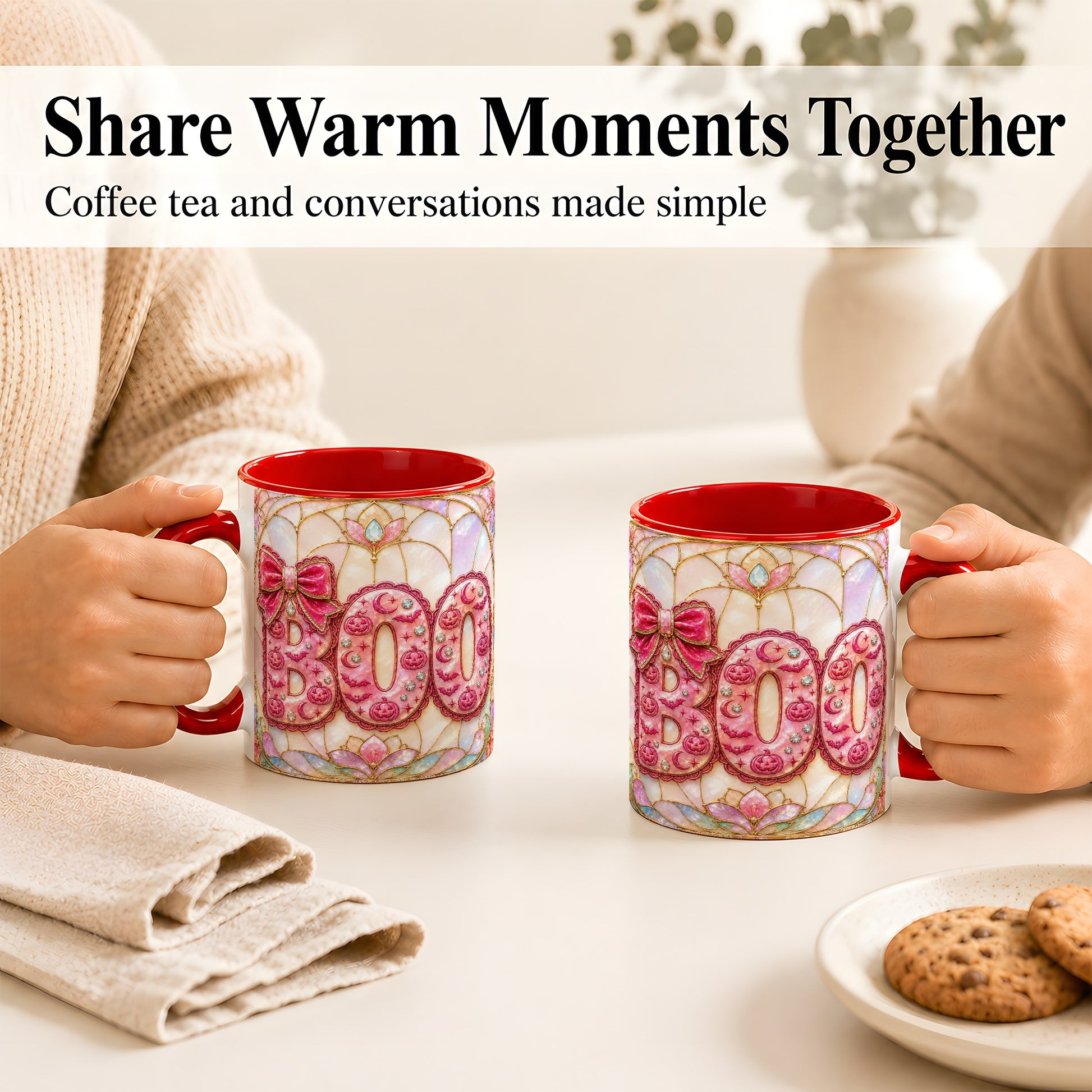 #pl[11oz|Red] Pink Halloween Coffee Mug, Pumpkin Moon Mug, Ceramic Cup