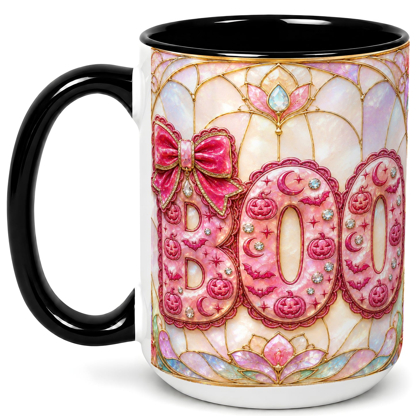 #pl[15oz|Black] Pink Halloween Coffee Mug, Pumpkin Moon Mug, Ceramic Cup