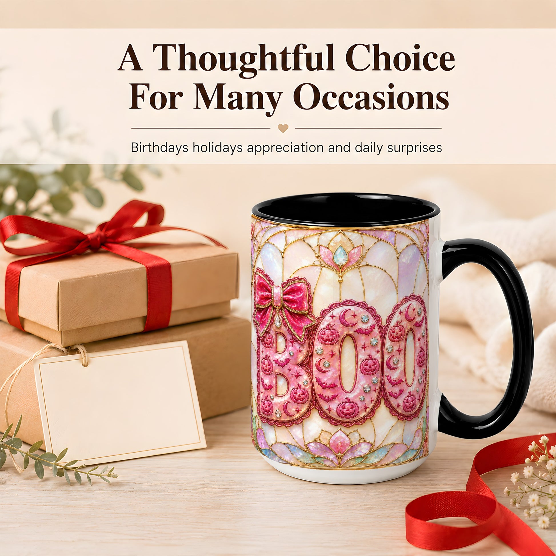 #pl[15oz|Black] Pink Halloween Coffee Mug, Pumpkin Moon Mug, Ceramic Cup