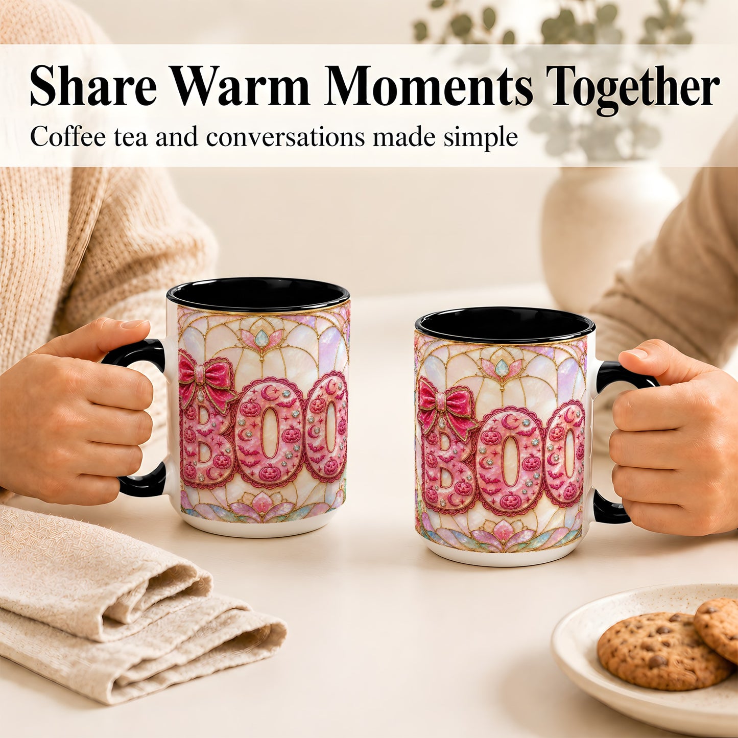 #pl[15oz|Black] Pink Halloween Coffee Mug, Pumpkin Moon Mug, Ceramic Cup