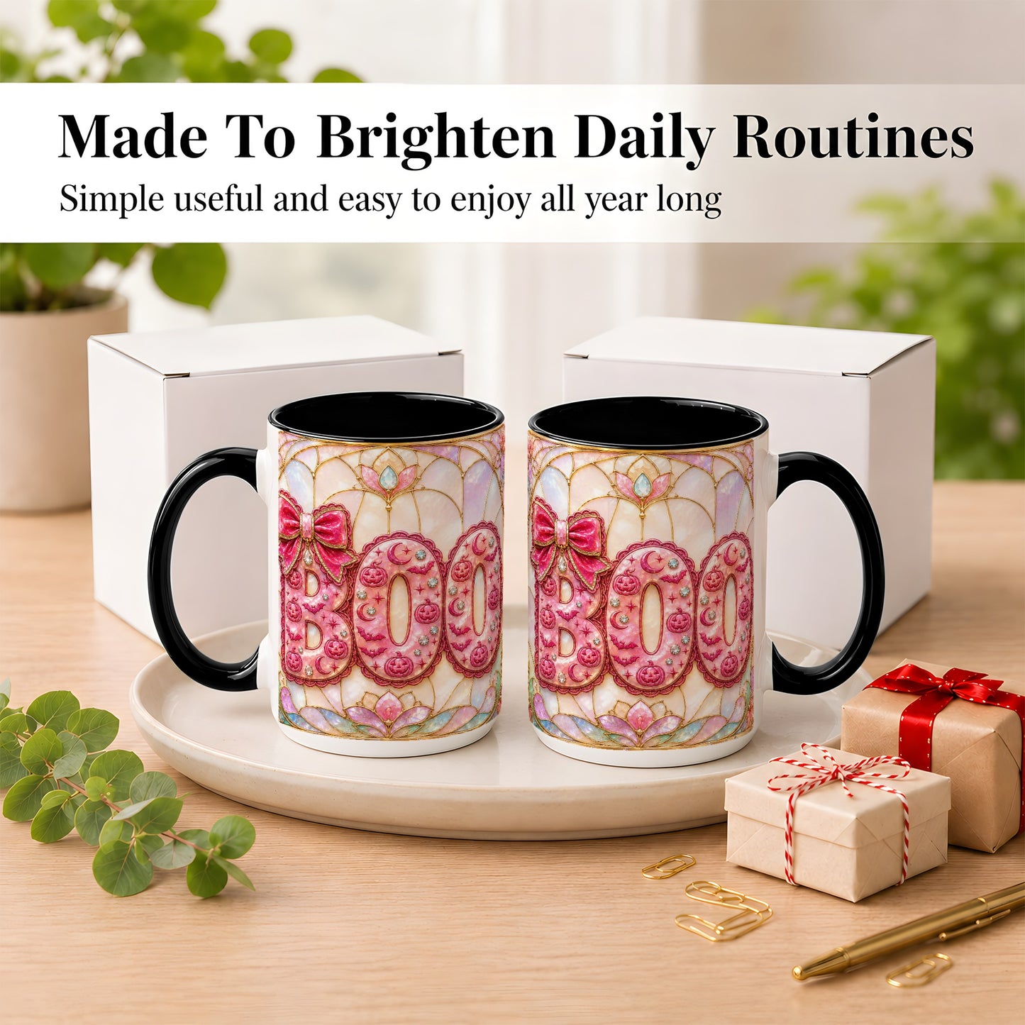 #pl[15oz|Black] Pink Halloween Coffee Mug, Pumpkin Moon Mug, Ceramic Cup