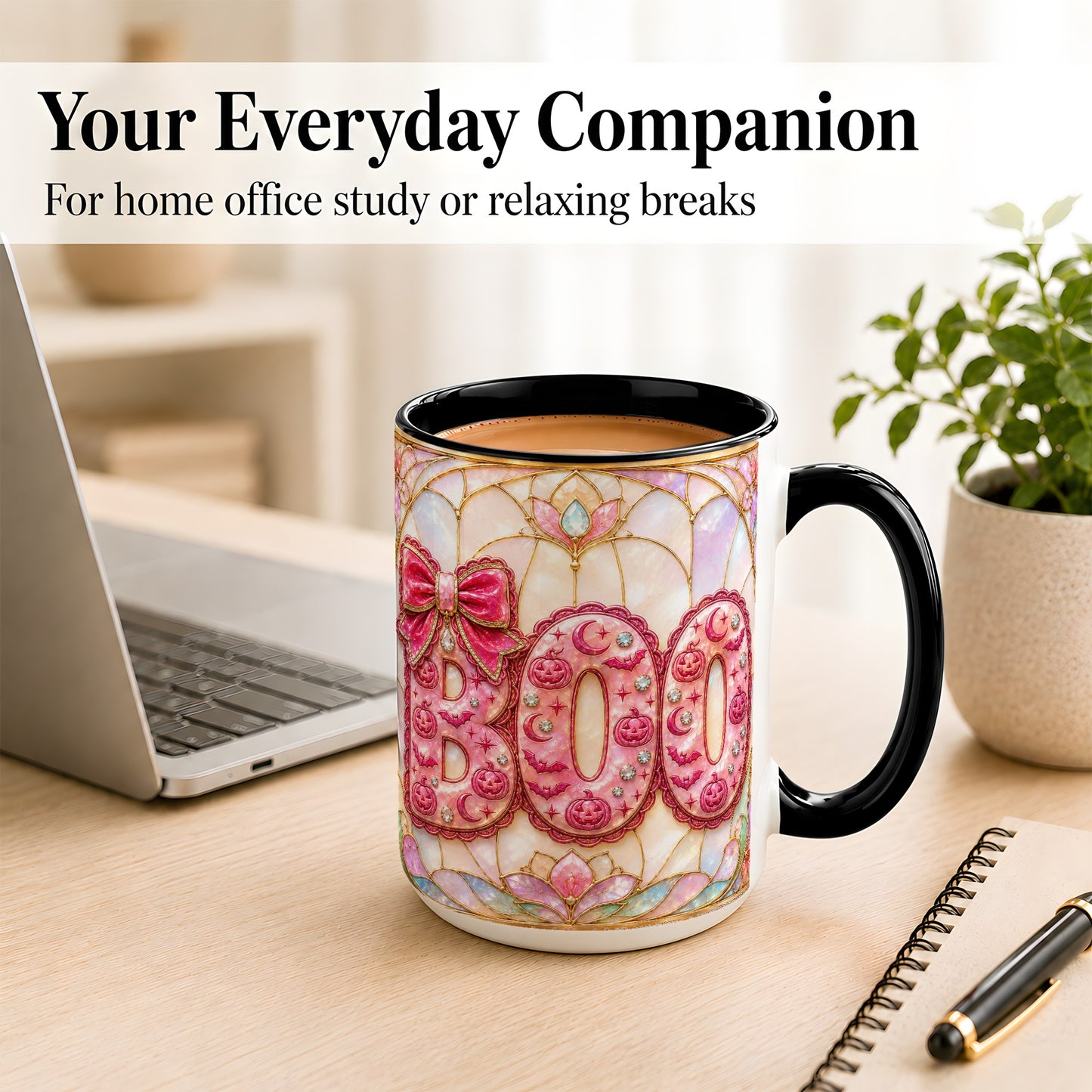 #pl[15oz|Black] Pink Halloween Coffee Mug, Pumpkin Moon Mug, Ceramic Cup