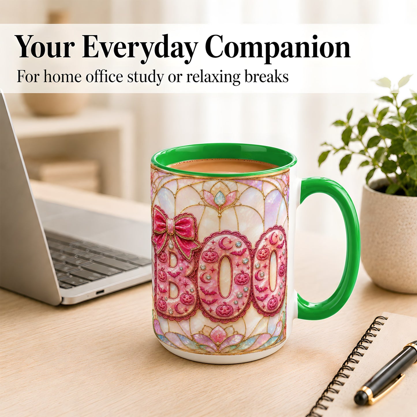 #pl[15oz|Green] Pink Halloween Coffee Mug, Pumpkin Moon Mug, Ceramic Cup