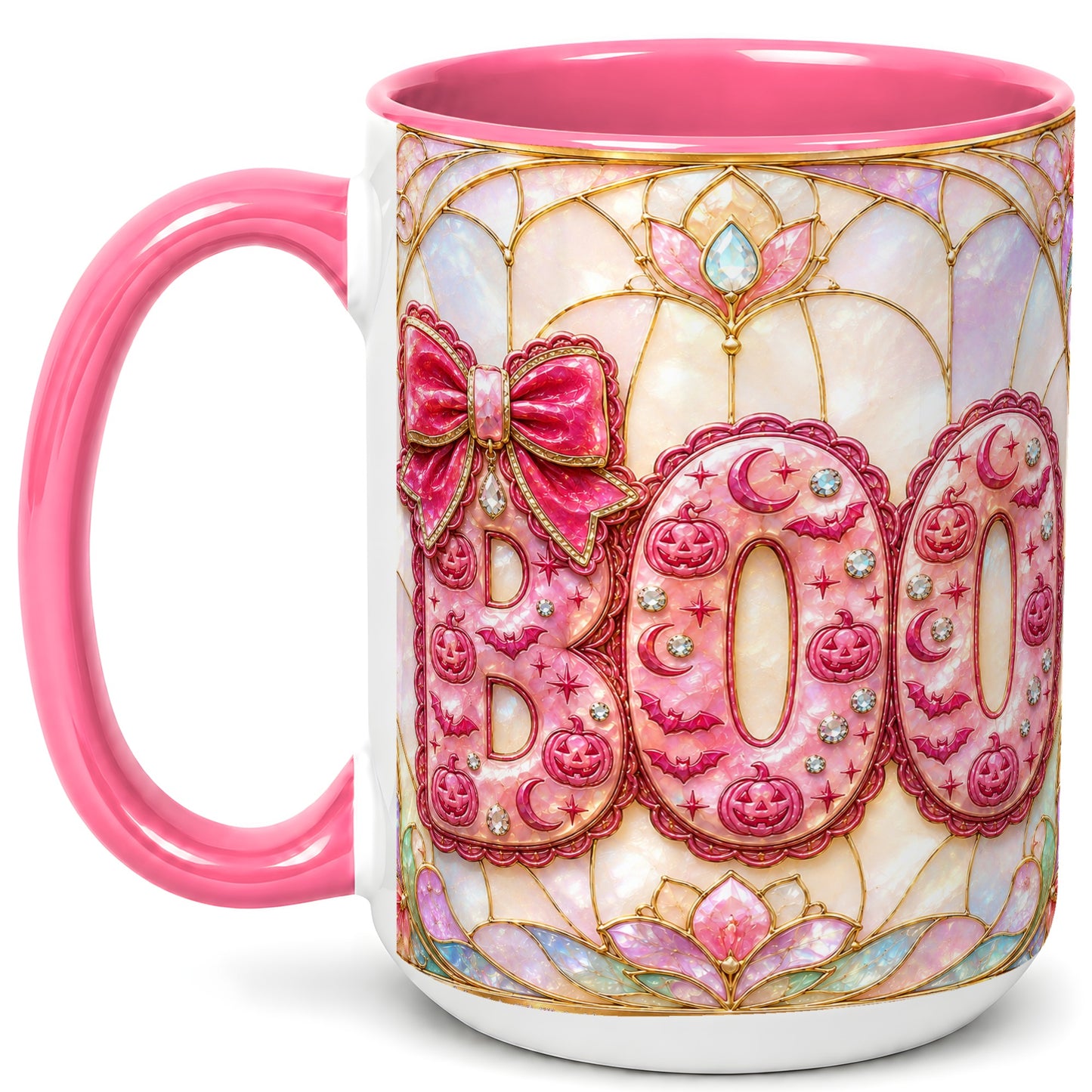 #pl[15oz|Pink] Pink Halloween Coffee Mug, Pumpkin Moon Mug, Ceramic Cup