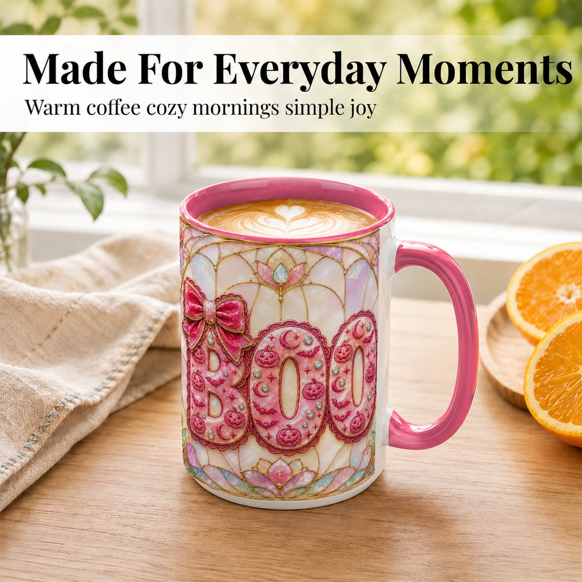 #pl[15oz|Pink] Pink Halloween Coffee Mug, Pumpkin Moon Mug, Ceramic Cup