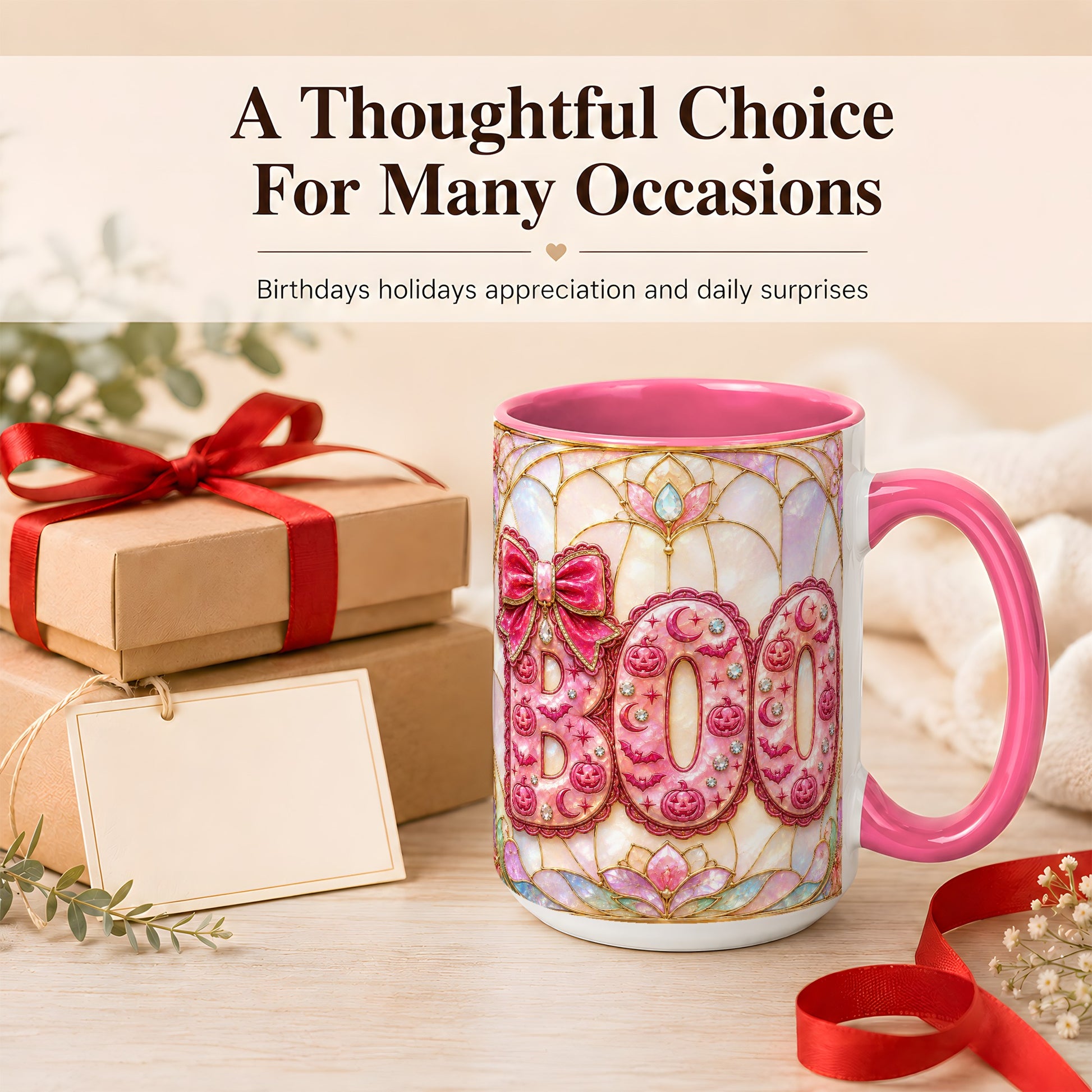 #pl[15oz|Pink] Pink Halloween Coffee Mug, Pumpkin Moon Mug, Ceramic Cup