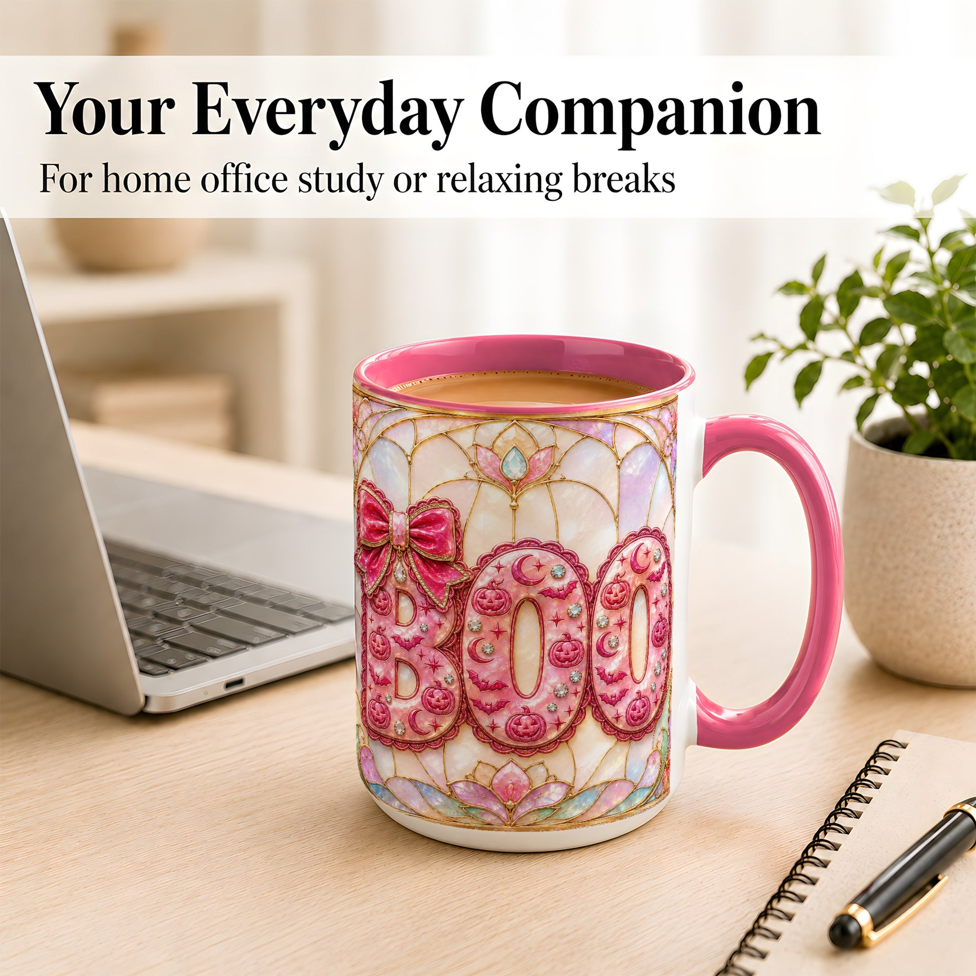 #pl[15oz|Pink] Pink Halloween Coffee Mug, Pumpkin Moon Mug, Ceramic Cup