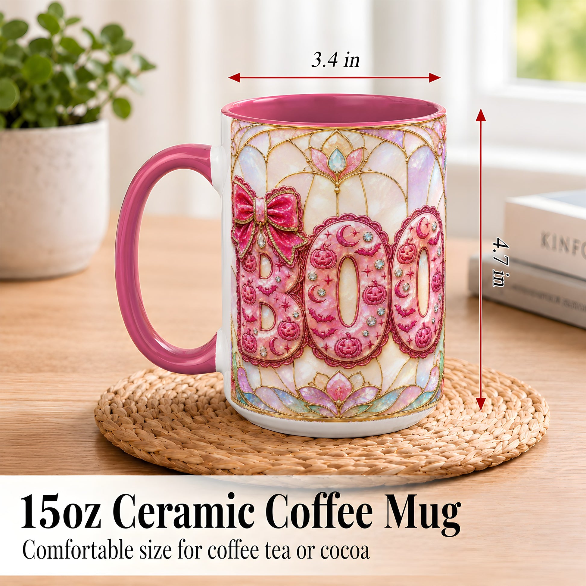 #pl[15oz|Pink] Pink Halloween Coffee Mug, Pumpkin Moon Mug, Ceramic Cup
